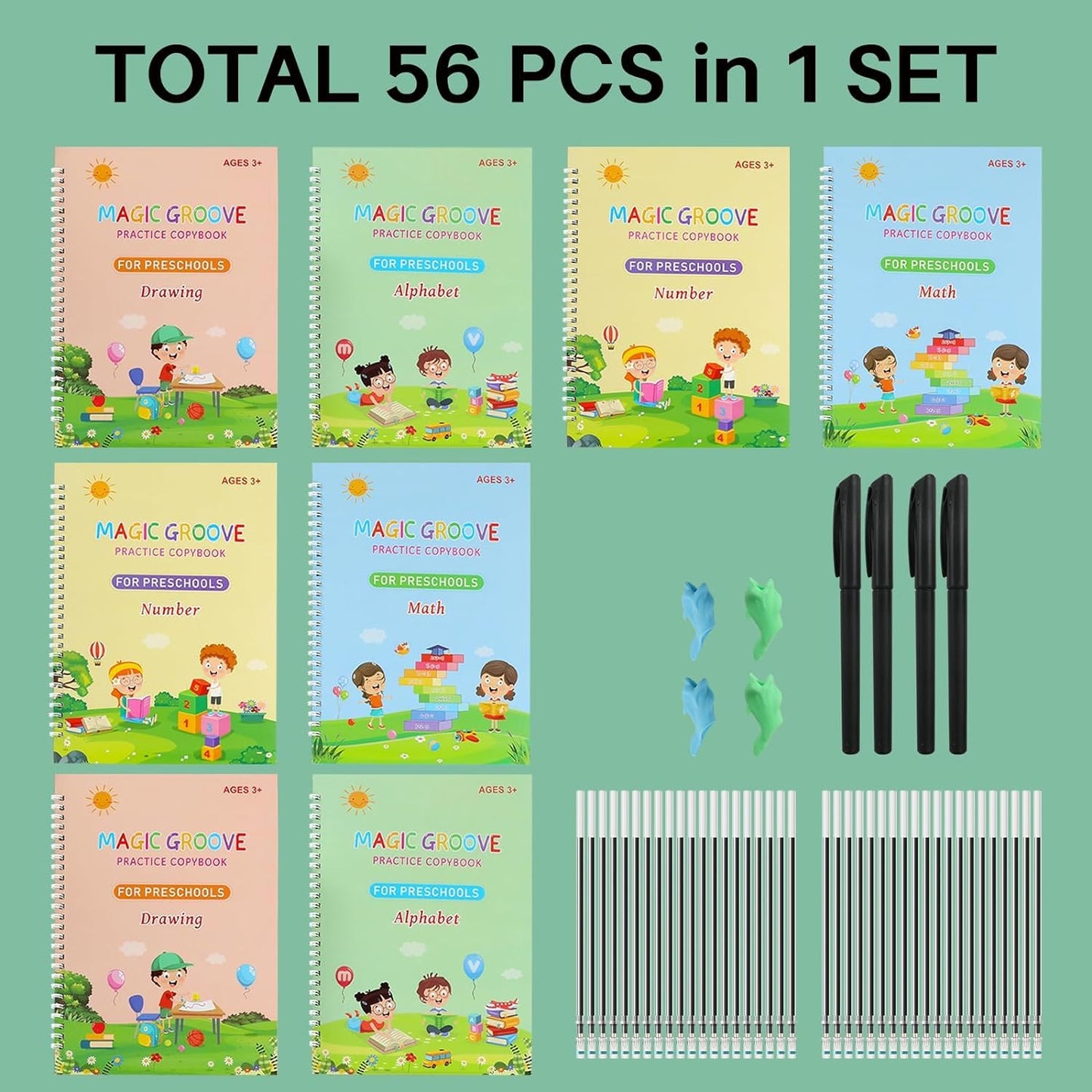 Yekidos Large 2 Sets Calligraphy Magic Copybook Learn to Write for Kids Age 2 3 4 5 6 7 8 12 Handwriting Practice Preschool Activities Tracing Book Prek Kindergarten Paper Must Haves School Supplies