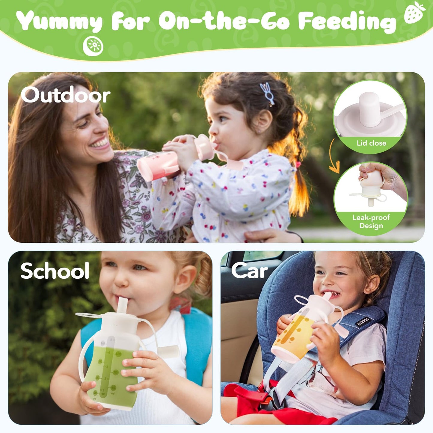 Bear Reusable Silicone Baby Food Pouches, 2 Pack Refillable Squeeze Pouch for Toddlers, Baby Food Containers Dishwasher&Freezer Safe | Make Homemade Organic Food for Babies, 5oz, 6m+