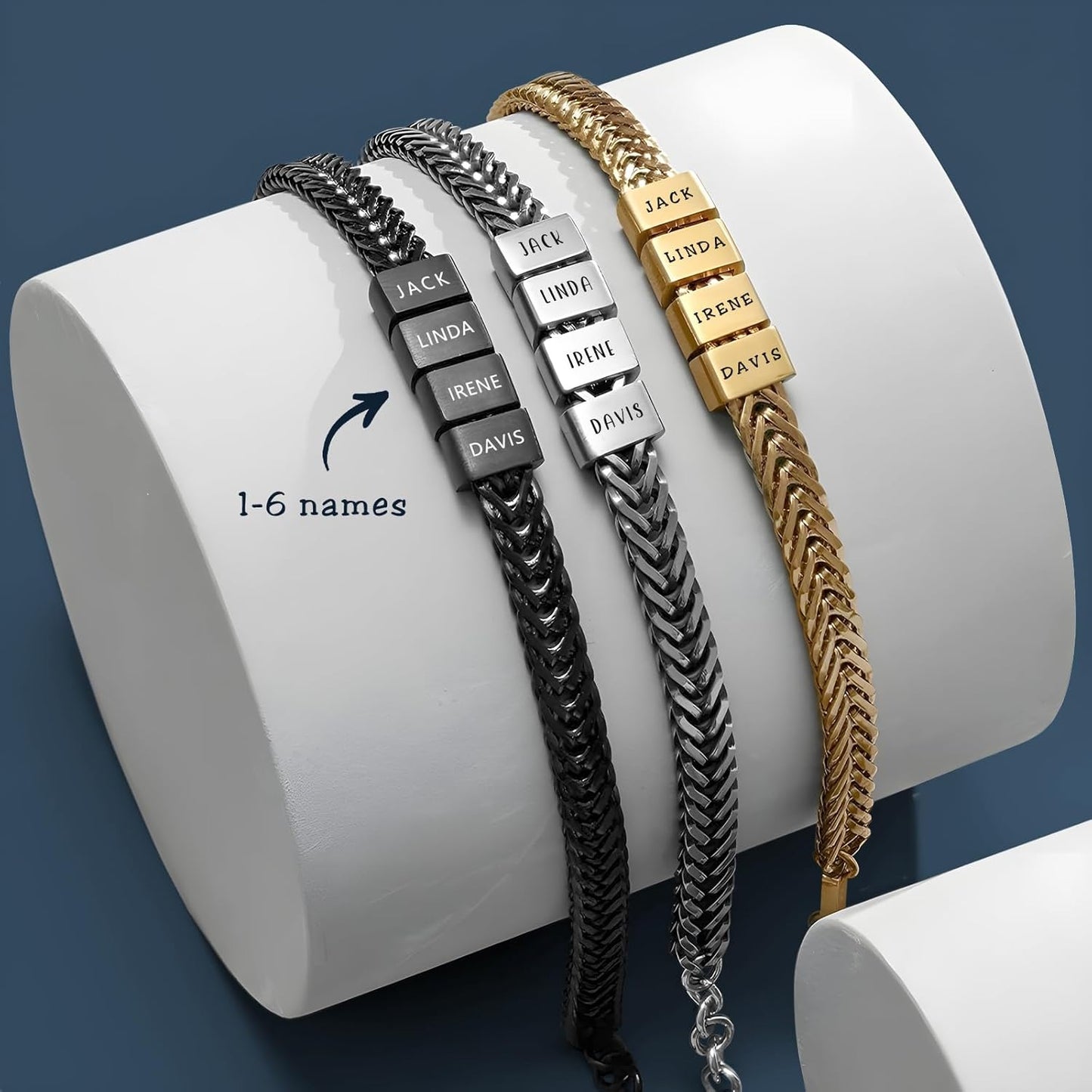 Custom Dad Bracelet for Men Engraved Stainless Steel Mens Bracelet with 1-6 Names Personalized Gifts for Dad Husband Brother