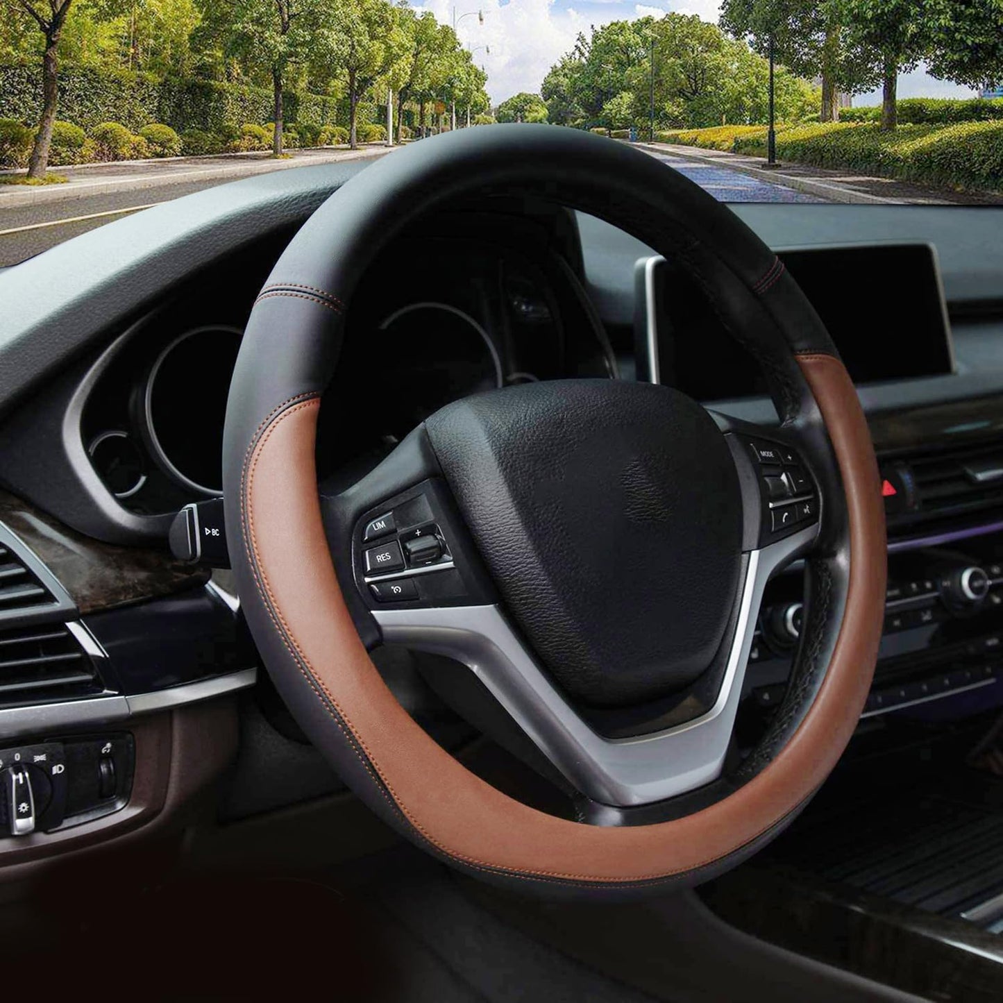 Valleycomfy Microfiber Leather Steering Wheel Cover Universal 15 inch (Black)