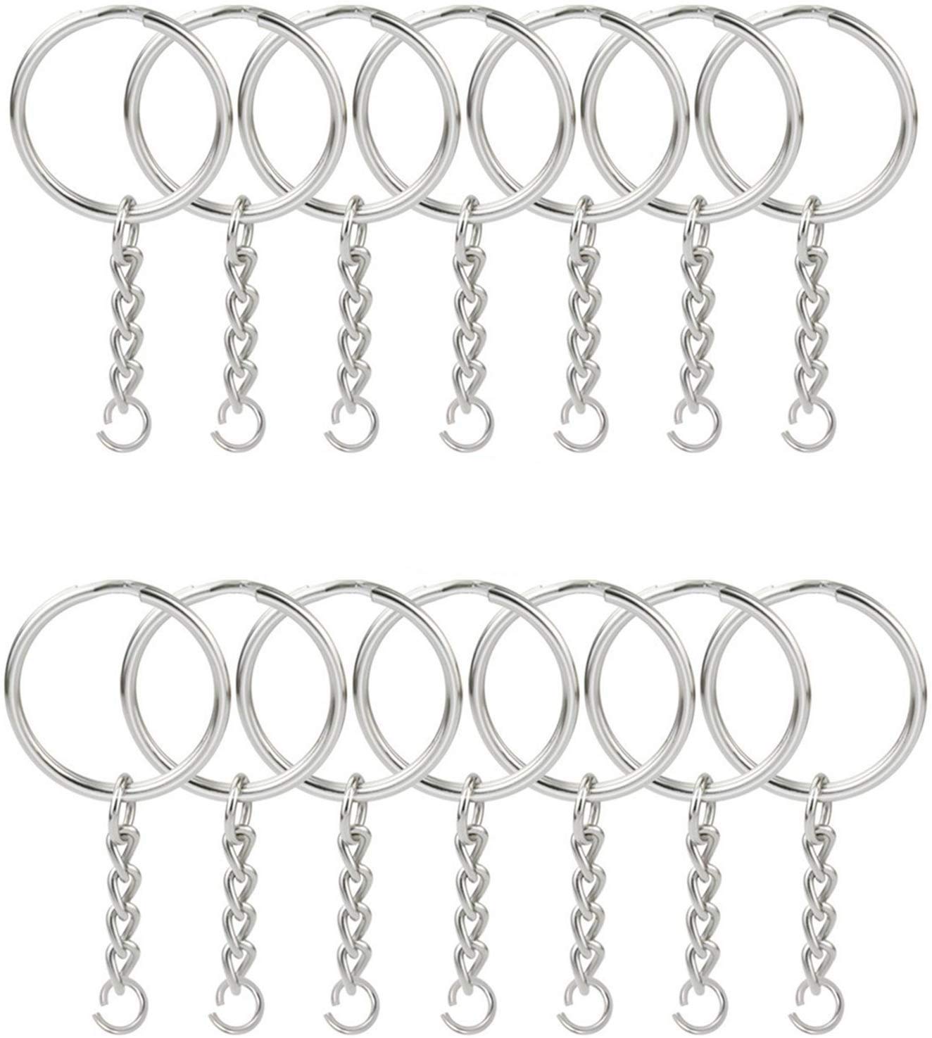 KINGFOREST 50-Piece Split Key Ring Kit with Chains & Jump Rings - 1 Inch Silver Nickel Bulk Jewelry Making Supplies for DIY Keychains, Charms, Crafts