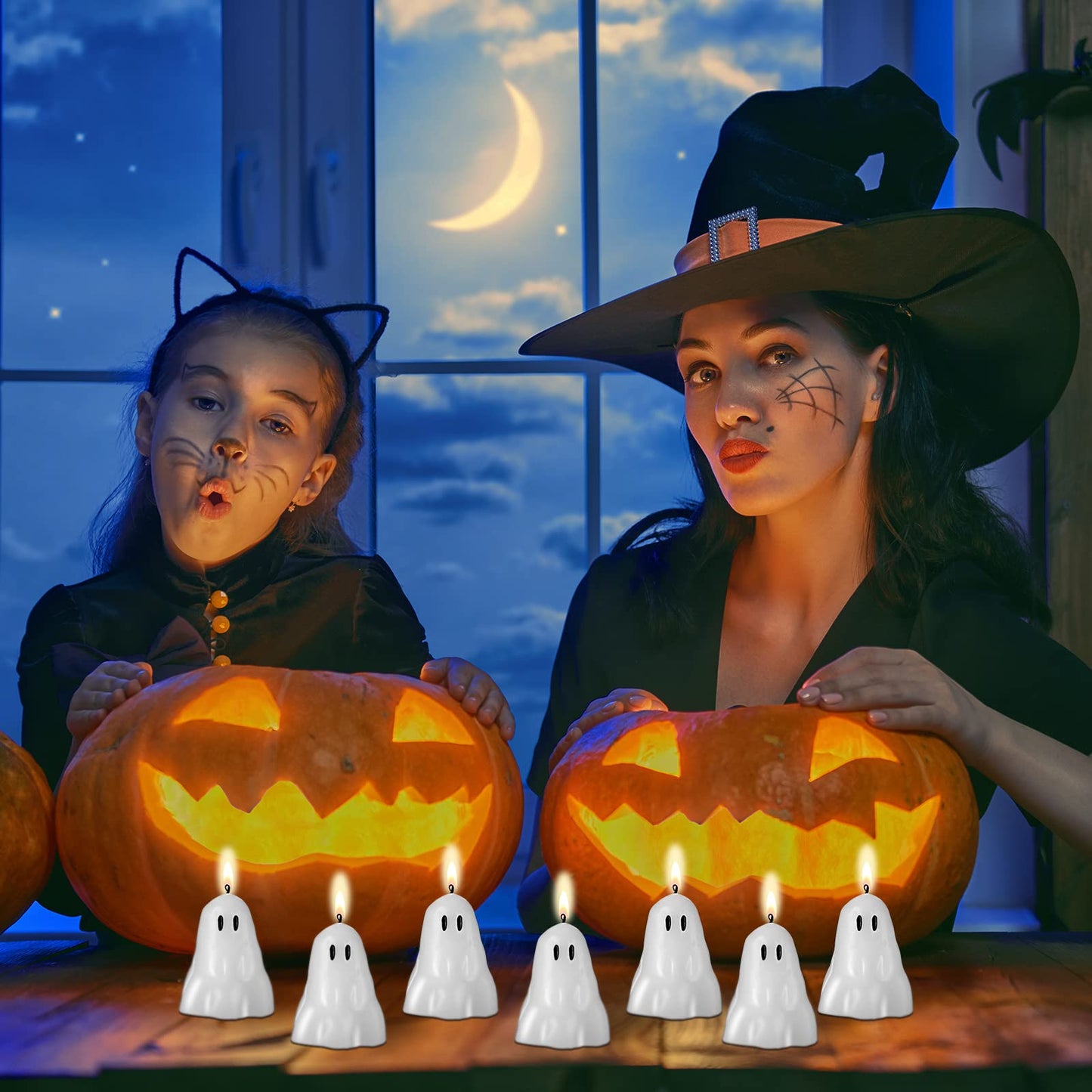 10 Pieces White Halloween Decor Candles - Soy Wax Burning Candles for Party Decorations, Pumpkin