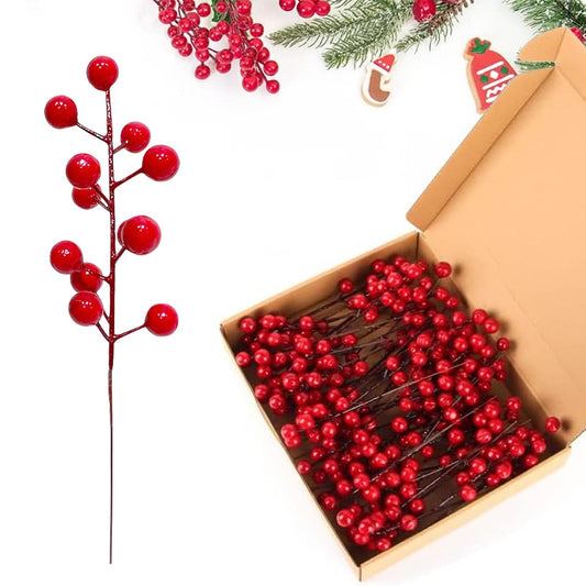 35 Pack Christmas Tree Decorations,Burgundy Red Berry Picks Holly Berries Branches for Christmas Tree Decorations Crafts Wedding Holiday Season Winter Décor Home Decor (red)
