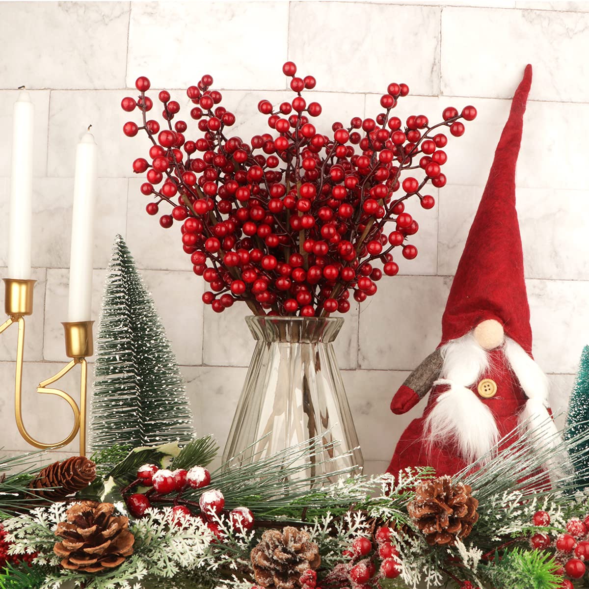 Fangoo 10 Pack Christmas Berry Stems, 14 Inch Artificial Berries Burgundy Berry Picks Holly Stem for Christmas Tree Decorations DIY Crafts Holiday Season Winter Home Decorations