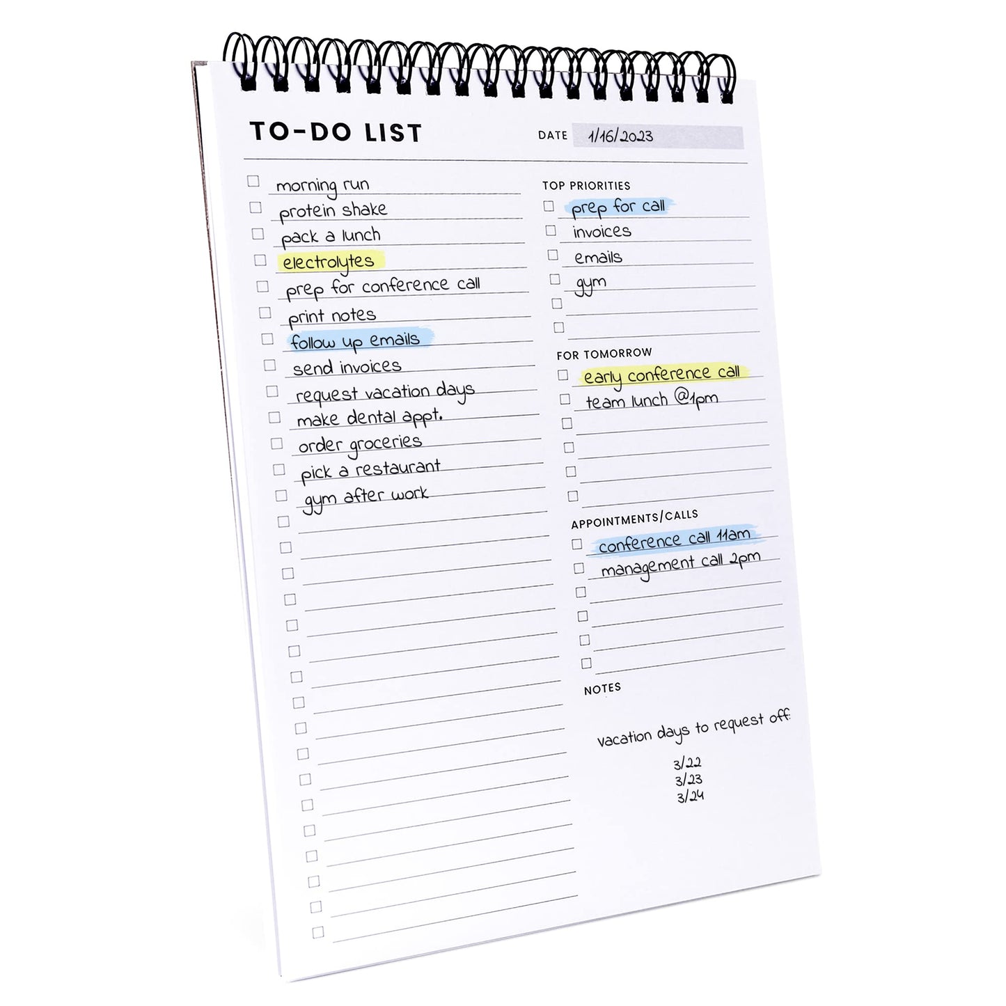 To Do List Notepad 3 Pack: Has Multiple Functional Sections - 6.5 x 9.8" 60 Sheets - Spiral Daily Planner Notebook - Task Checklist Organizer Agenda Pad for Work, Note and Todo Organization