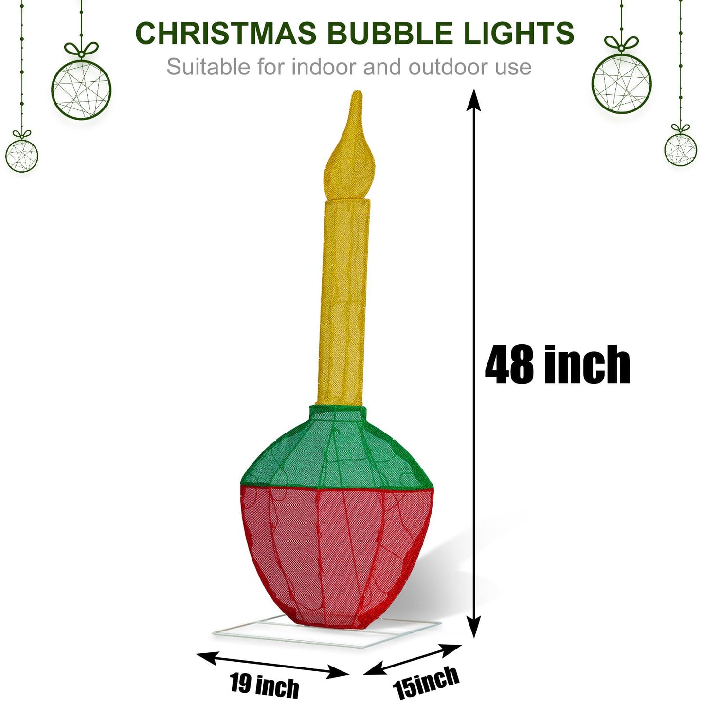 Christmas Bubble Light 48’’H Pre-Lit with 60 Warm White LED Lights, Battery Operated with Timer, Twinkling and Flowing, Traditional Decoration