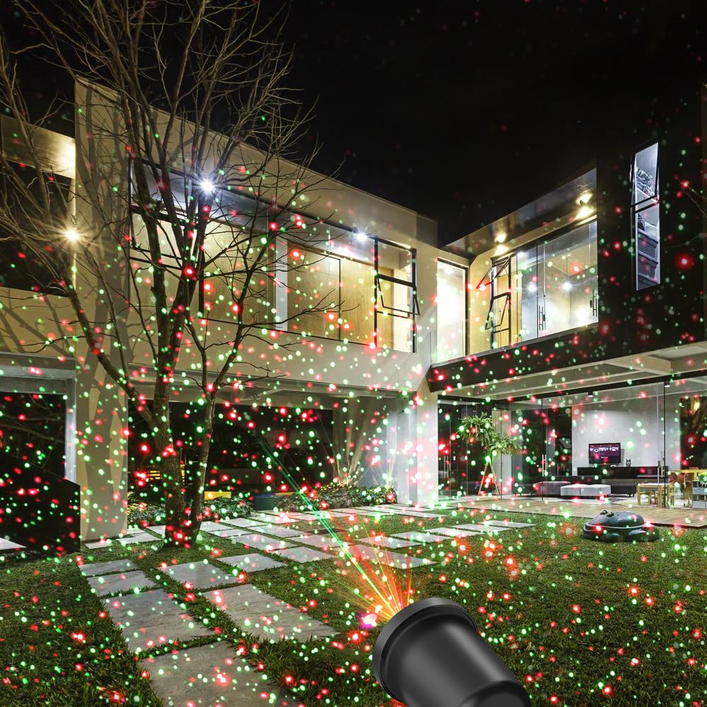 Christmas Laser Light Projector, 2 Pack, Red and Green Star Laser Lights Show with Timer for Outdoor Decorations, Waterproof Landscape Lighting for Christmas and Holidays