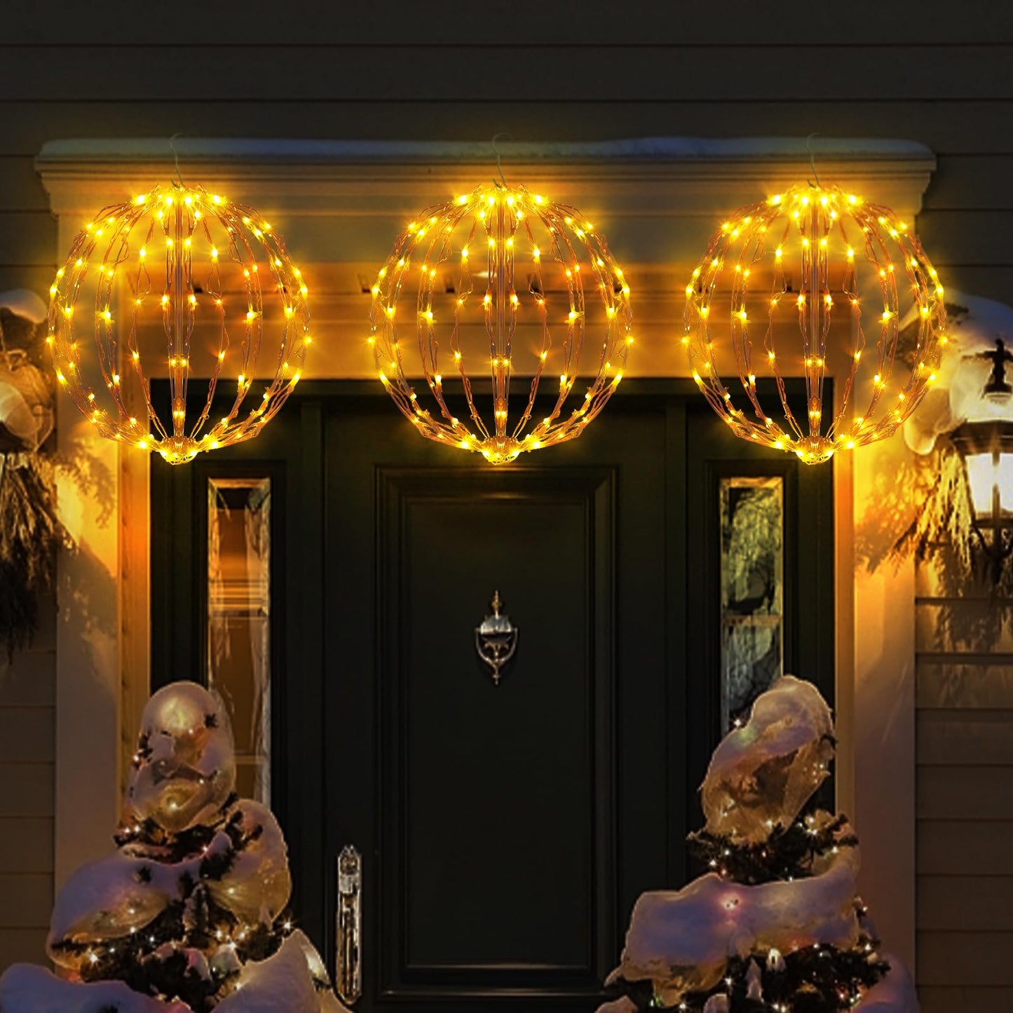 COVBOARD 16" Christmas LED Light Globe (3 Pack) with Multiple Auto Timing and Glow Modes, Folding Light Ball for Holiday Decor, Patio, Indoor/Outdoor Decorations LED Ball Lights Sphere (Warm White)