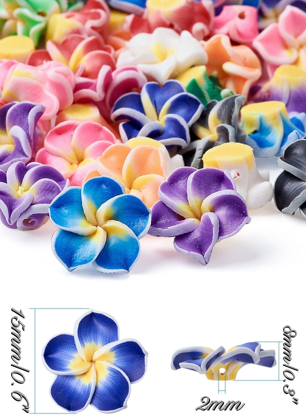 100 Pieces Small Plumeria Flower Beads with Holes Polymer Clay Charms Pendants Flatback Cabochons Embellishment for Jewelry Making Keychain Hair Accessories