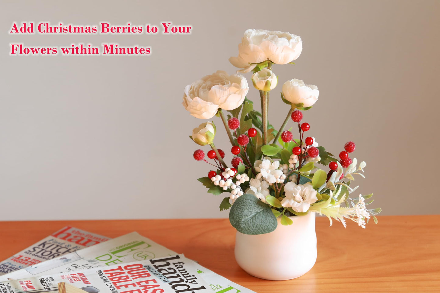 Lescli Frosted Red Berry Stems, 20 Pack Artificial Snowy Red Berry Picks Red Holly Berries for Christmas Tree Decor, DIY Wreaths, Crafts, Candle Rings, Garland, Gift Wrapping