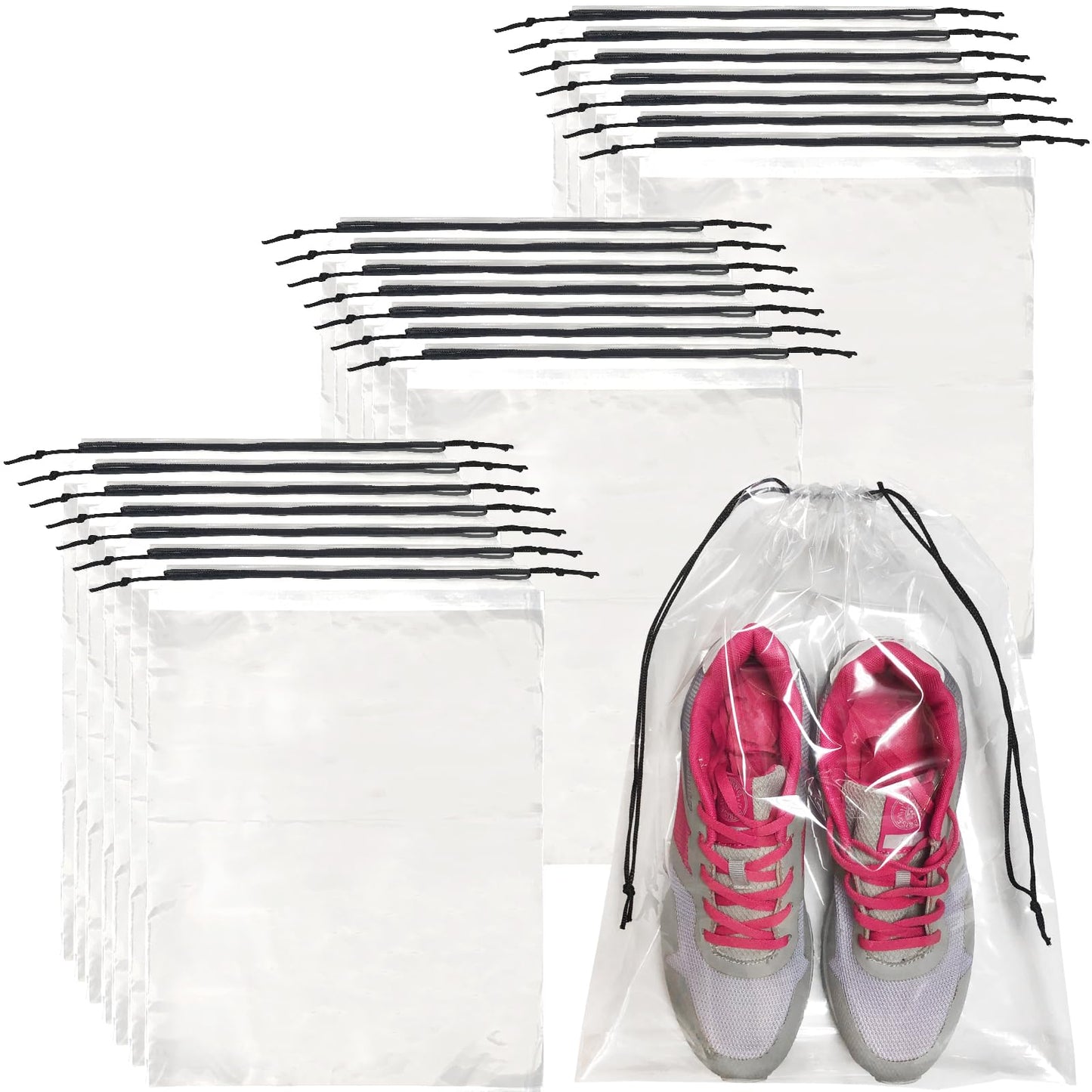 60 Pcs Travel Shoe Bags with 30 Transparent,30 Translucent,Clear Plastic Portable Shoe Storage Bag,Drawstring Travel Packing Shoe Bags for Men and Women(11.8 in x 15.7 in)