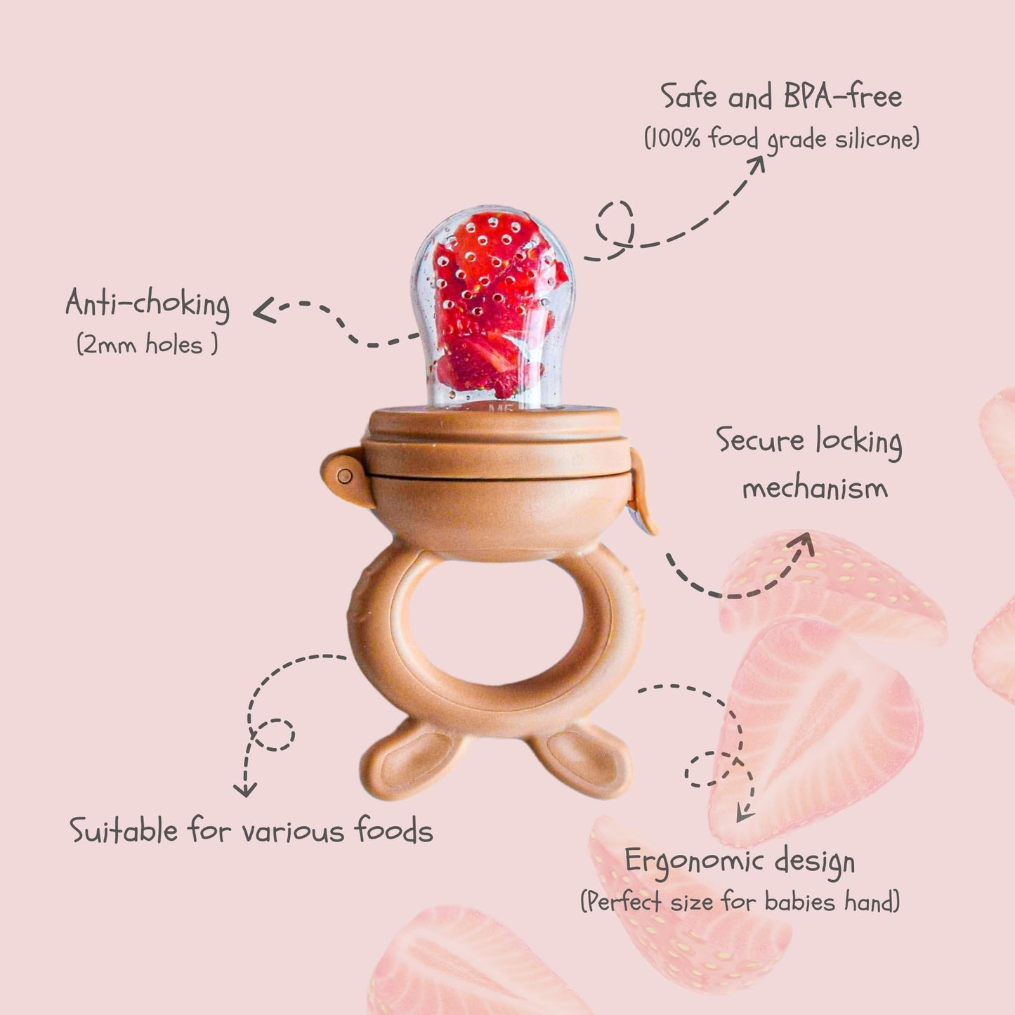 Cozinester Baby Fruit Feeder & Teething Relief | Baby Feeding Essentials | Innovative Baby Teething Relief Tool | BPA Free Breast Milk Popsicle Teether for Self Feeding | Includes 2 Pouches (Brown)