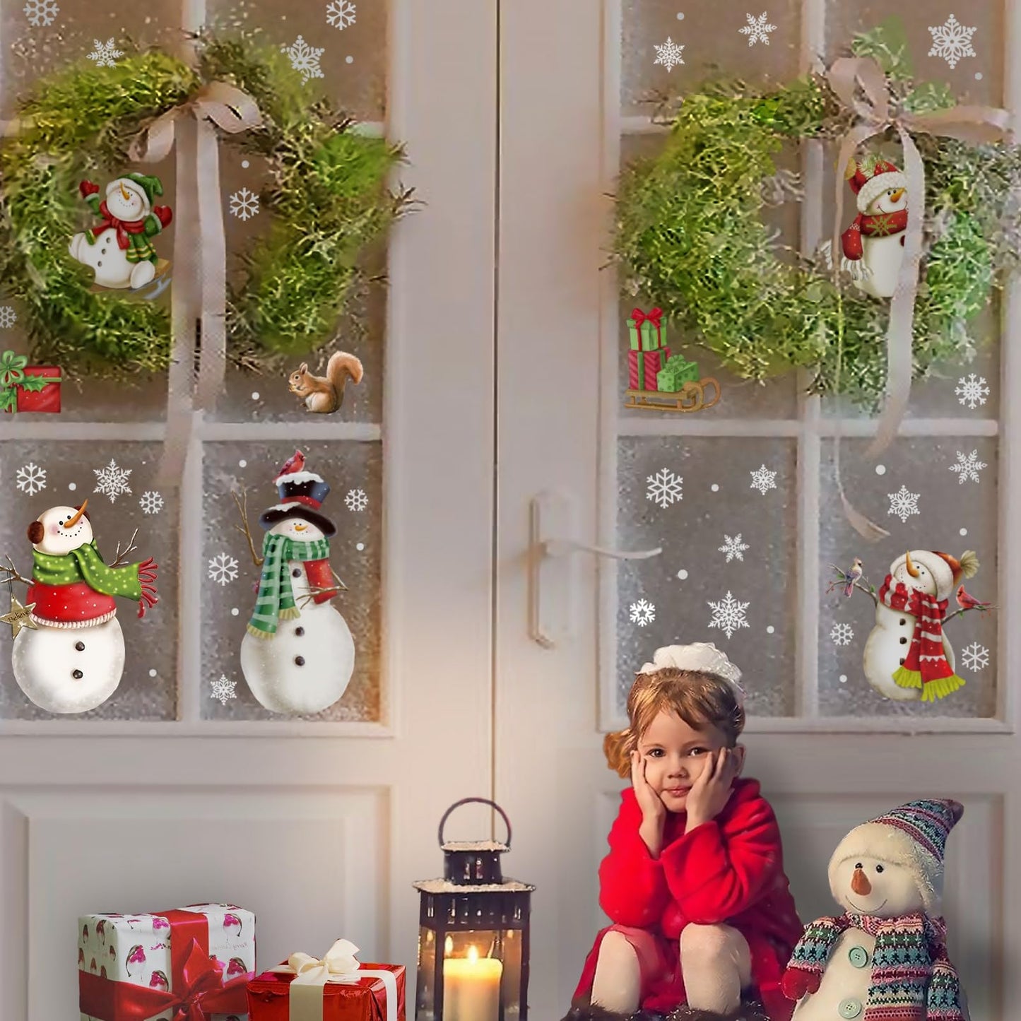Christmas Window Clings,Snowflake Stickers,Snowman Decals,Stickers for Windows Glass,Winter Window Cling,Christmas Decorations Holiday