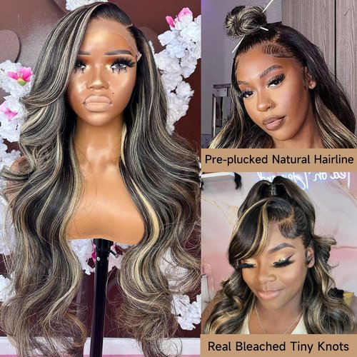 Avolo Ombre Lace Front Wig Human Hair Pre Plucked 13x4 Highlight Lace Front Wigs Human Hair Colored 180% Density Body Wave 1B/27 highlight wig HD Lace Frontal Wigs Human Hair 26 Inch