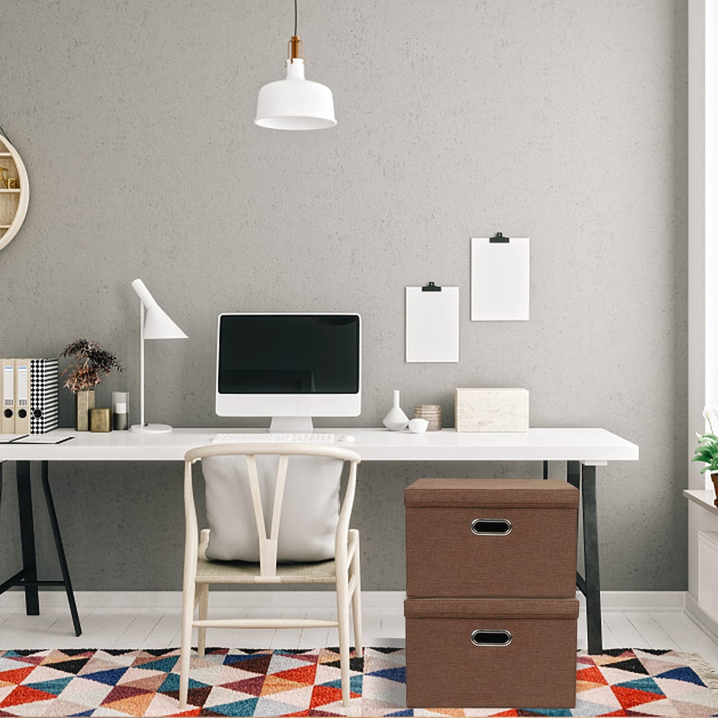 DAYARD Foldable Storage Boxes with Lids Linen Fabric Stackable Storage Bins Organizer Containers Baskets Cube with Cover for Closet Office Nursery, Coffee (15 x 10 x 10)