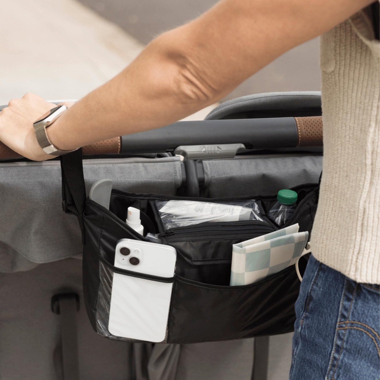 Tiny Twinkle Universal Stroller Organizer with Adjustable Strap - Waterproof Stroller Caddy Fits Baby Jogger, Nuna, Graco, Donna and Bugaboo Strollers(Black)