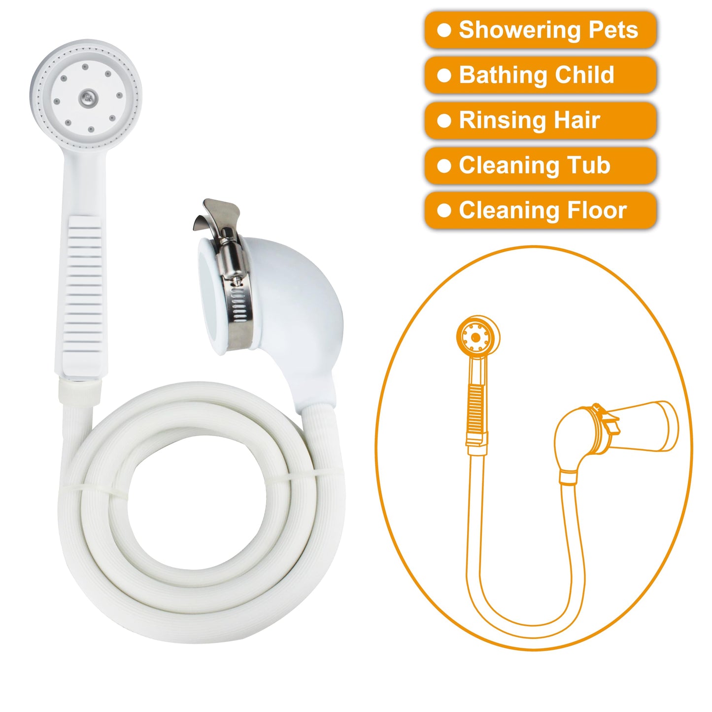 YOO.MEE Upgraded Bathtub Spout Pet Shower for Tub Spouts Without Diverter, Ideal for Pets Showering, Rinsing Hair, Cleaning tub and floor, Fast and Easy Operation