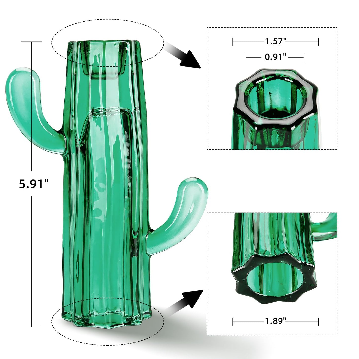 Cactus Candle Holder, 2PCS Glass Pillar Candlestick Holders Decorative Candle Stand for Home Decoration Wedding Halloween Christmas Party, Dark Green