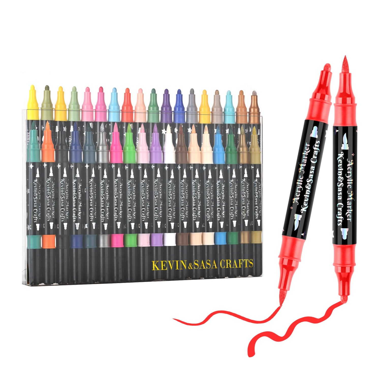 36 Colors Dual Tip Acrylic Paint Marker Pens Set, Multifunctional Acrylic Tips with Glitter Pen Body, Professional Acrylic Paint Pens for Wood, Canvas, Glass, Rock Paint, DIY Crafts Art Supplies (36)