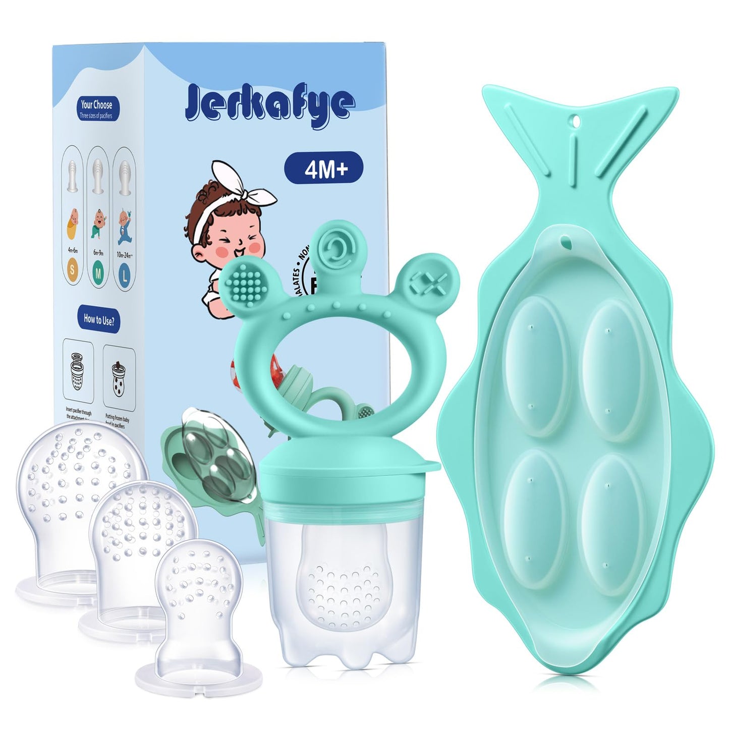 Baby Fruit Feeder, with Mini Freezer Tray, Silicone Teething Toys, Breastmilk Popsicle Molds for Baby Teething Relief, Includes 4 Mesh Pacifier