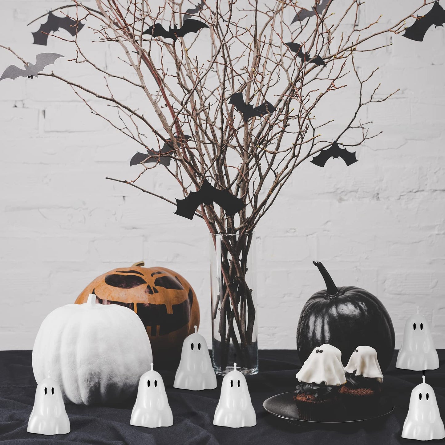 10 Pieces White Halloween Decor Candles - Soy Wax Burning Candles for Party Decorations, Pumpkin