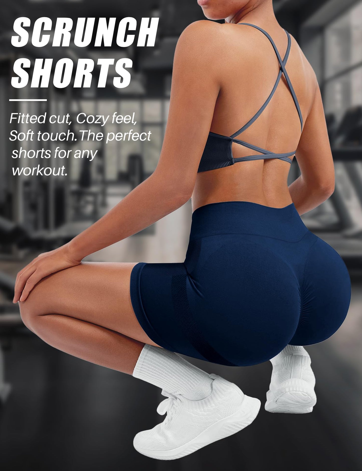 Womens 5" Scrunch Butt Lifting Shorts Workout Gym High Waisted Tummy Control Seamless Booty Yoga Biker Athletic Active Running Short Pants Compression Fitness Clothes Sport Exercise Tights Navy Blue