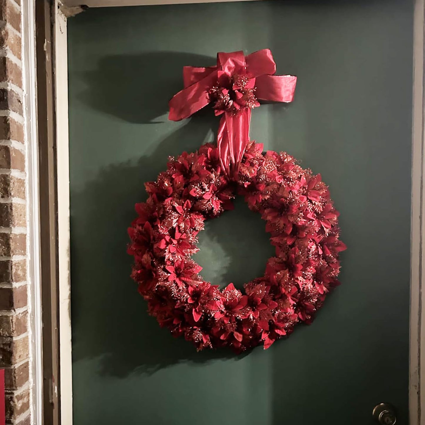 24 Artificial Red Poinsettia Flower Clips with Stems,Red Christmas Ornaments for Tree Decoration with Clips Stems Fake Poinsettias Flowers Home Party Christmas Decor