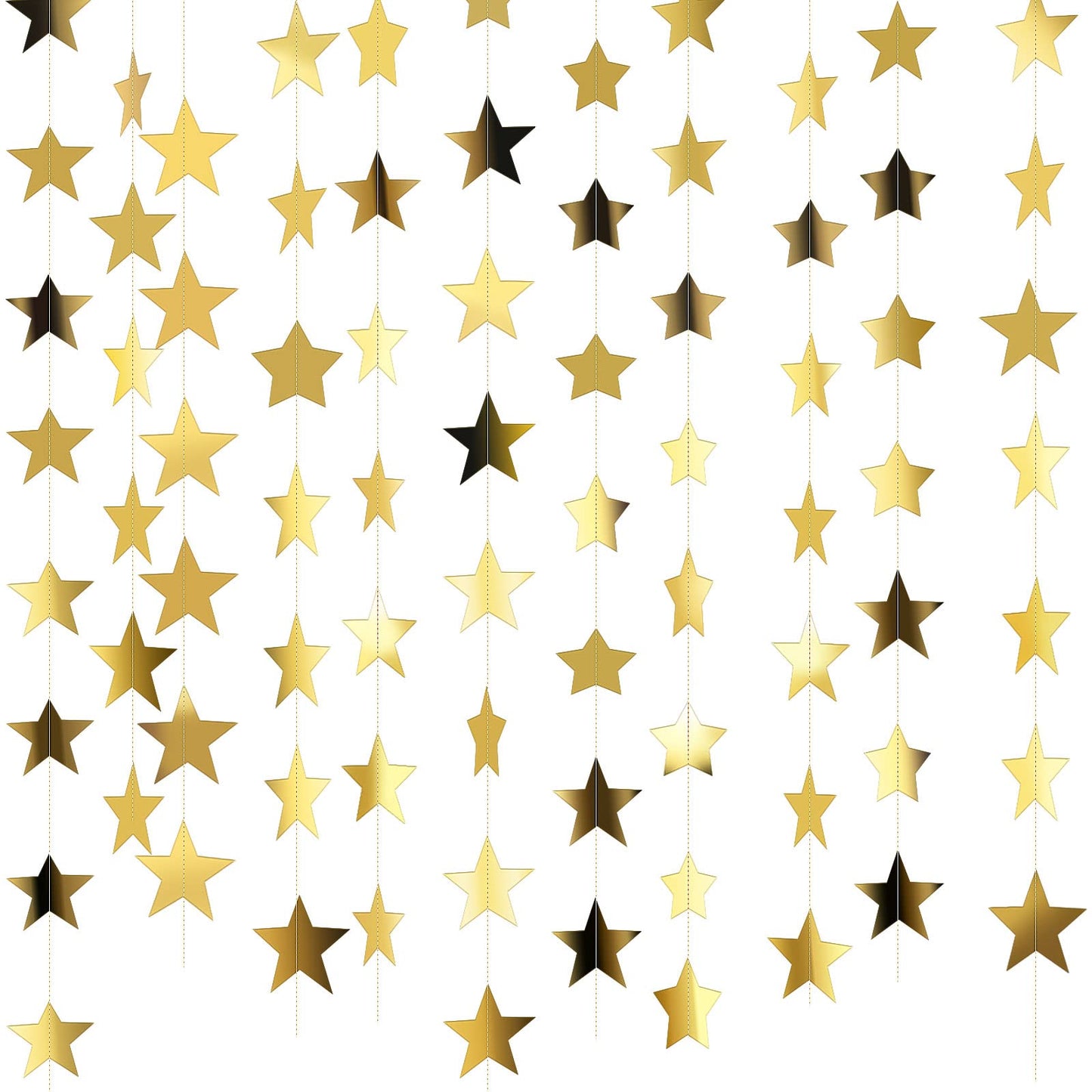 Patelai Glitter Star Garland Banner Decor, 130 Feet Star Hanging Bunting Banner Bright Backdrop for 2025 Graduation Prom Wedding Birthday Christmas Party Supplies(Gold)