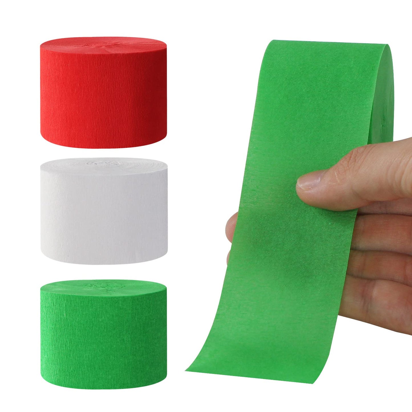 Red-Green White Party-Decorations Christmas Streamers - 9 Rolls New Years,Winter Decor Crepe Tissue Paper Streamer Banners,Mexican Italian Wedding Birthday Baby Bridal Shower Garland Panduola