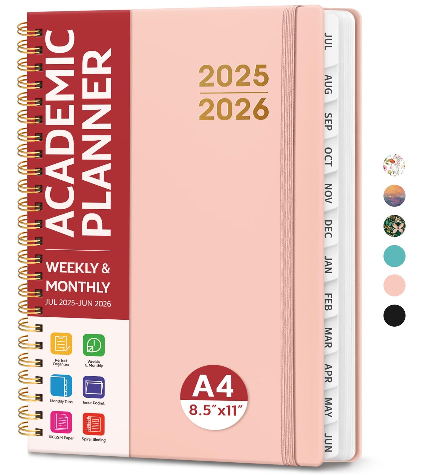 Academic Planner 2025-2026 For Women & Men, Monthly and Weekly Calendar Planner, Jul 2025 - Jun 2026, A5 (6.3" x 8.5"), Teacher Student Planning Book with Tabs, Ideal for Office School Supplies - Pink