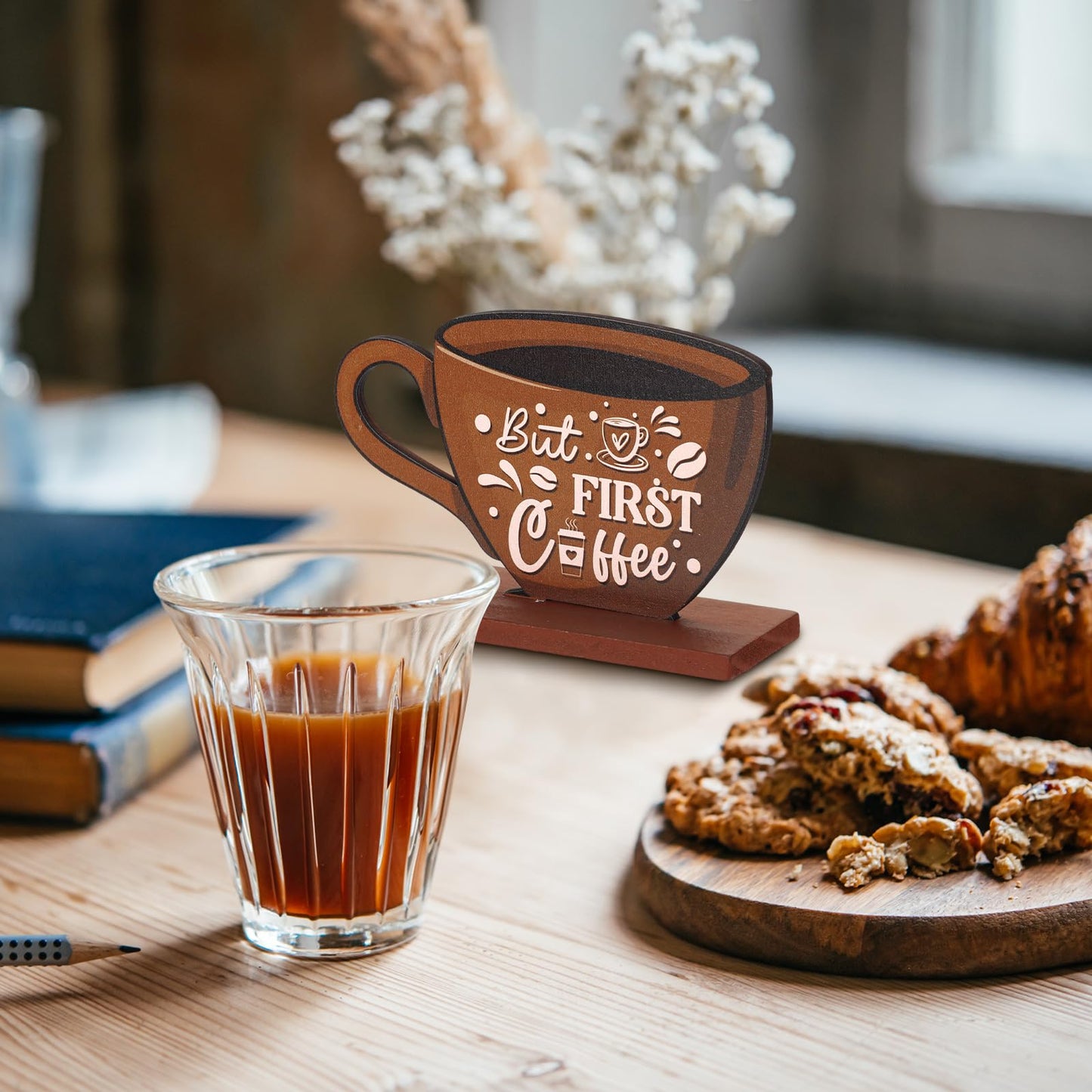 Blulu 5 Pieces Coffee Bar Decor Sign Farmhouse Coffee Bar Wood Signs Rustic Cafe Wooden Table Centerpiece Cafe Table Tiered Tray Decor for Home Kitchen Decorations