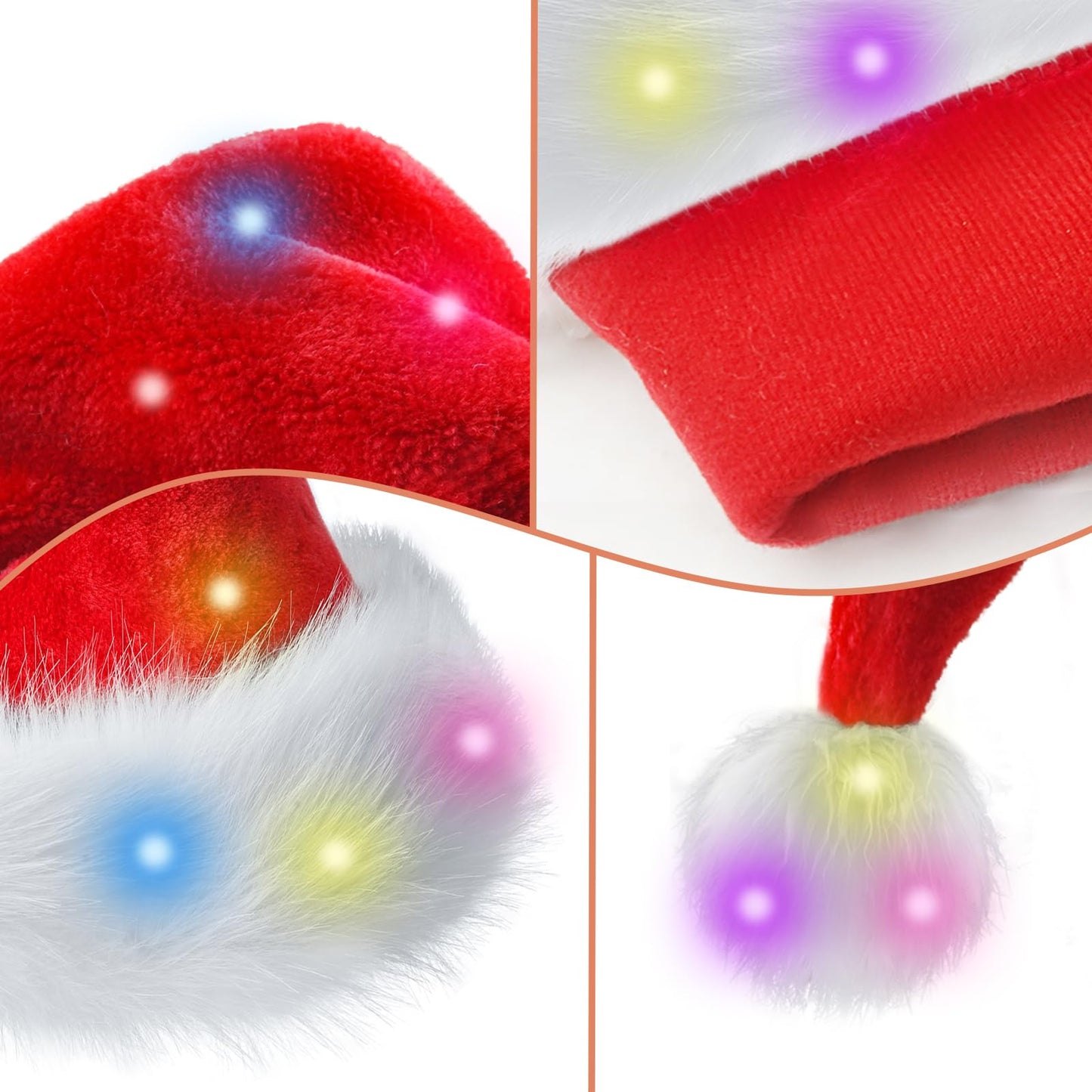 OGAJO Christmas Hat for Adults Led Light Santa Hats Red Velvet Extra Thicken Unisex Xmas Hat for New Year Festive Holiday Party