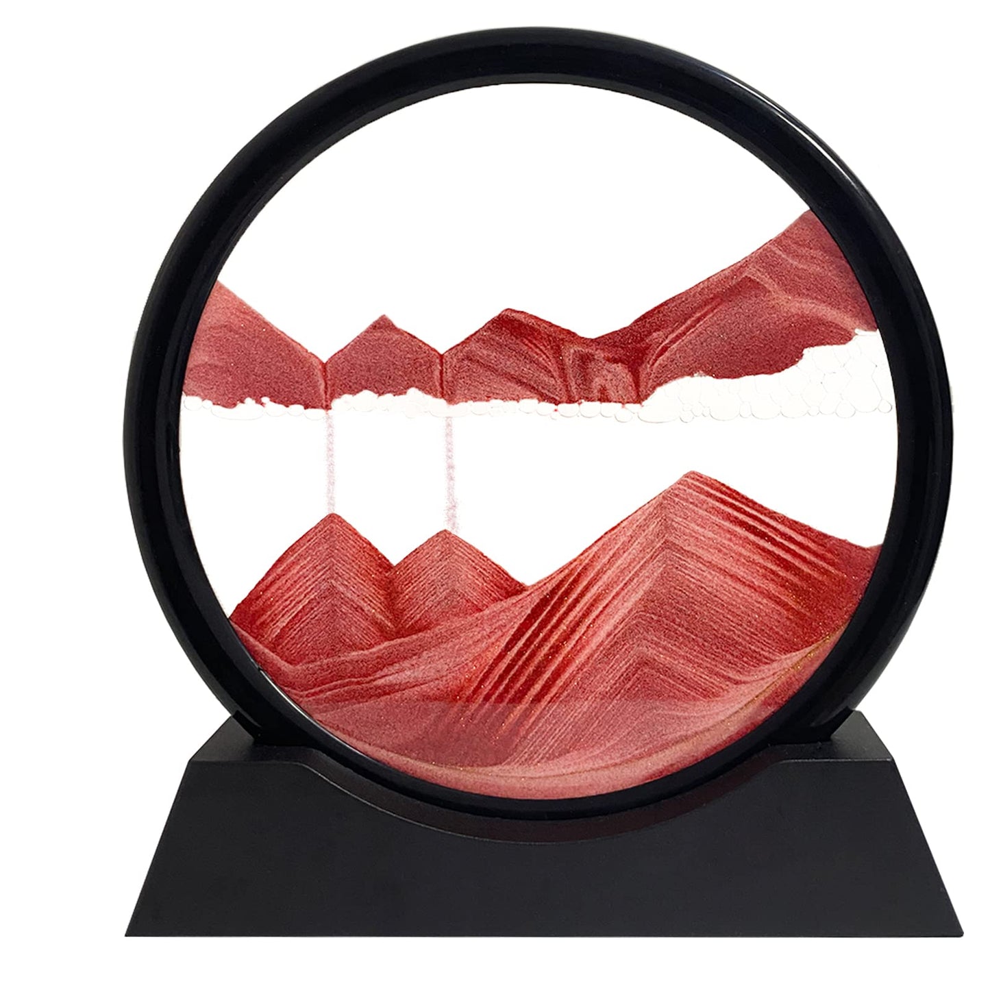 HYUGF Moving Sand Art Picture Decor, 3D Deep Sea Sandscape Liquid Motion, Round Glass Frame Display Flowing Sand Relaxing Gift for Kids Adults Home Office Work Desktop Decoration Toy (Black, 7")