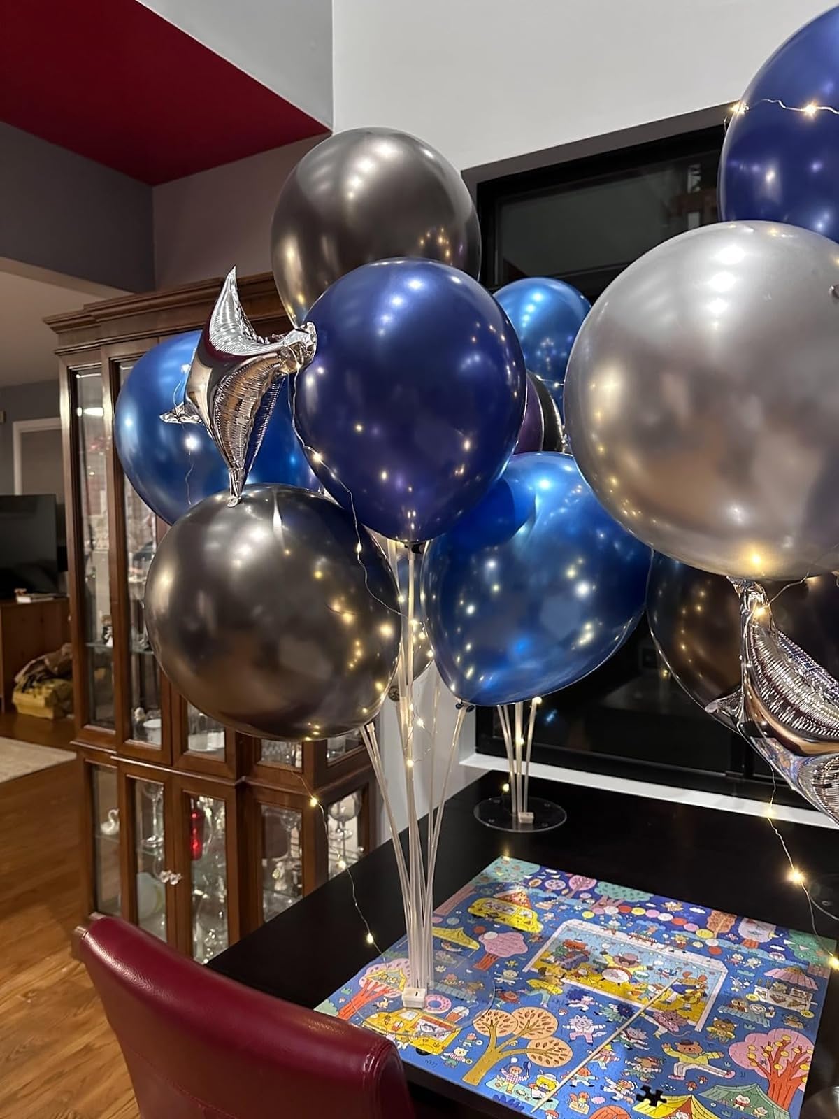 MYZSBRDM 2Sets Black and Gold Balloon Stand,Black Gold Balloons Stands for Table,Black Gold Balloons Centerpieces for Tables,for Birthday,Wedding,Anniversary Party Decorations.(With light string)