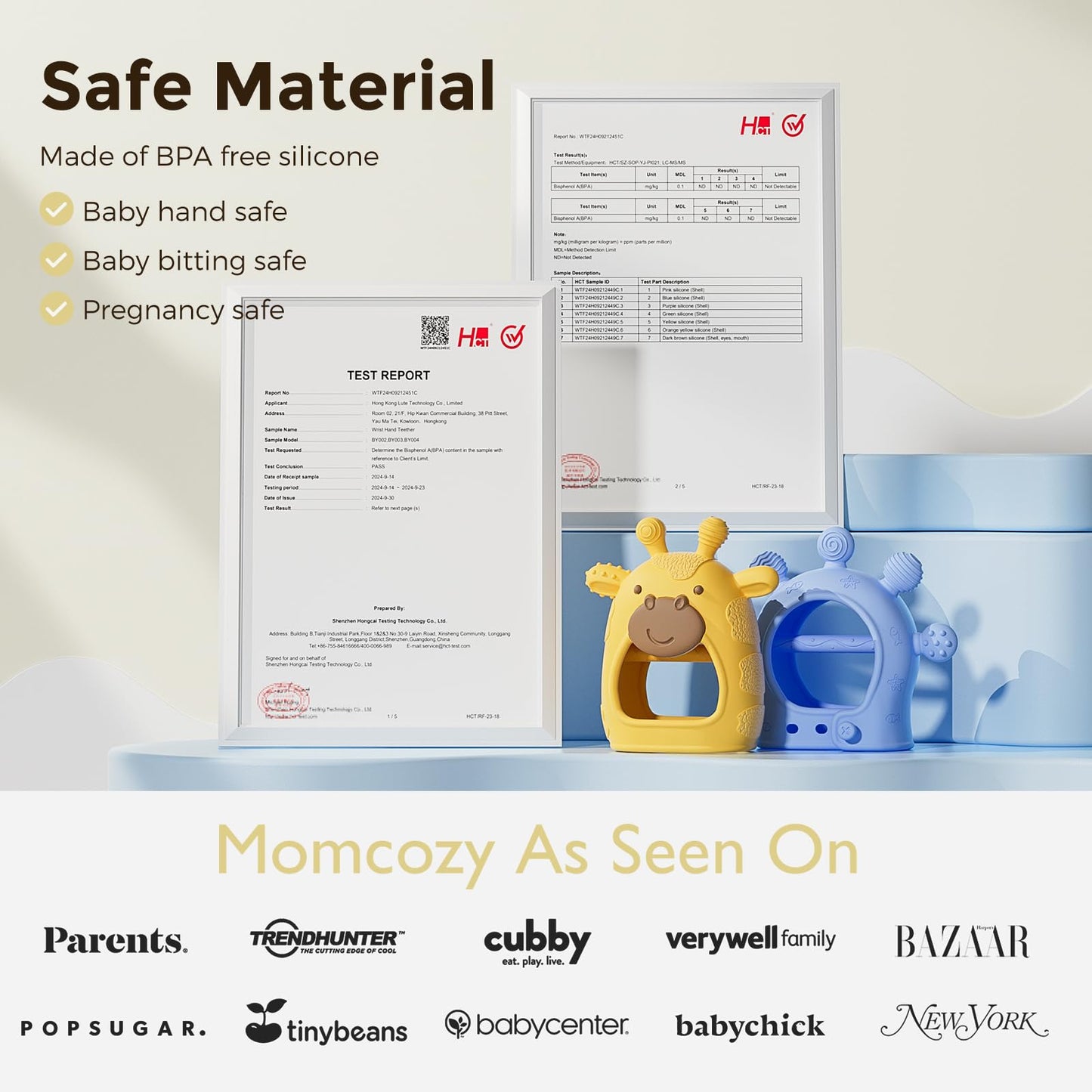 Momcozy Baby Teether Toys | Food Grade Silicone Teething Relief 0-6 Months | Toy 6-12 Months | Baby Essential | Blue