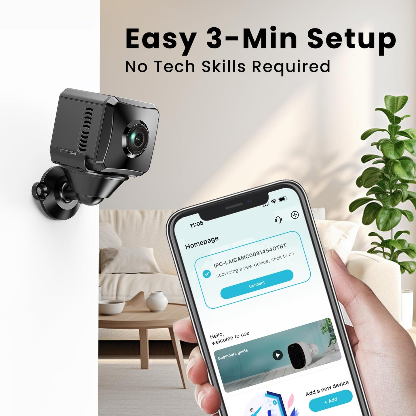 VIDCASTIVE Hidden Camera 1080P HD Mini Wireless WiFi Security Camera with Wide Angle View, AI Human Motion Detection, Night Vision, SD & Cloud Storage