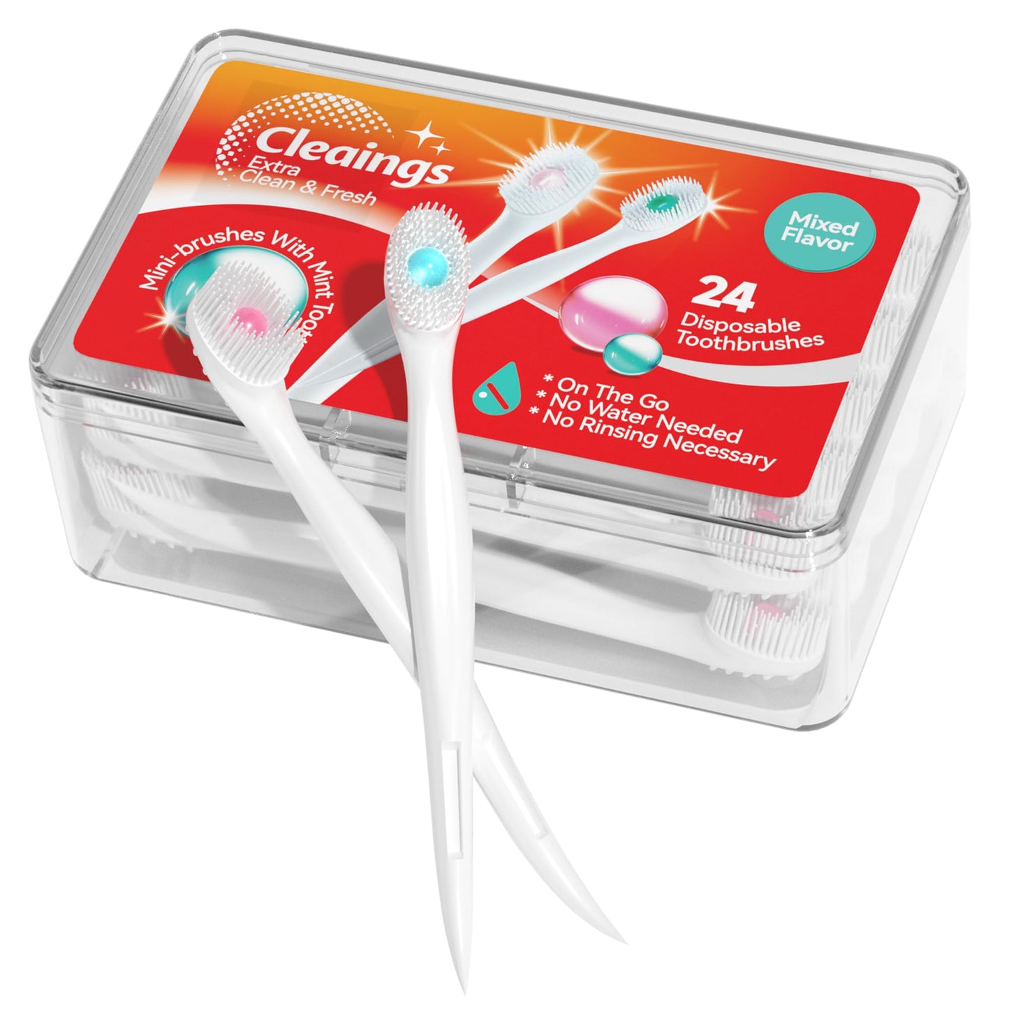 cleaings® Mini Brushes-Disposable Toothbrushes with Toothpaste and Pick for Work or Travel, 24 Count (Mint Flavor(Pack of 1))