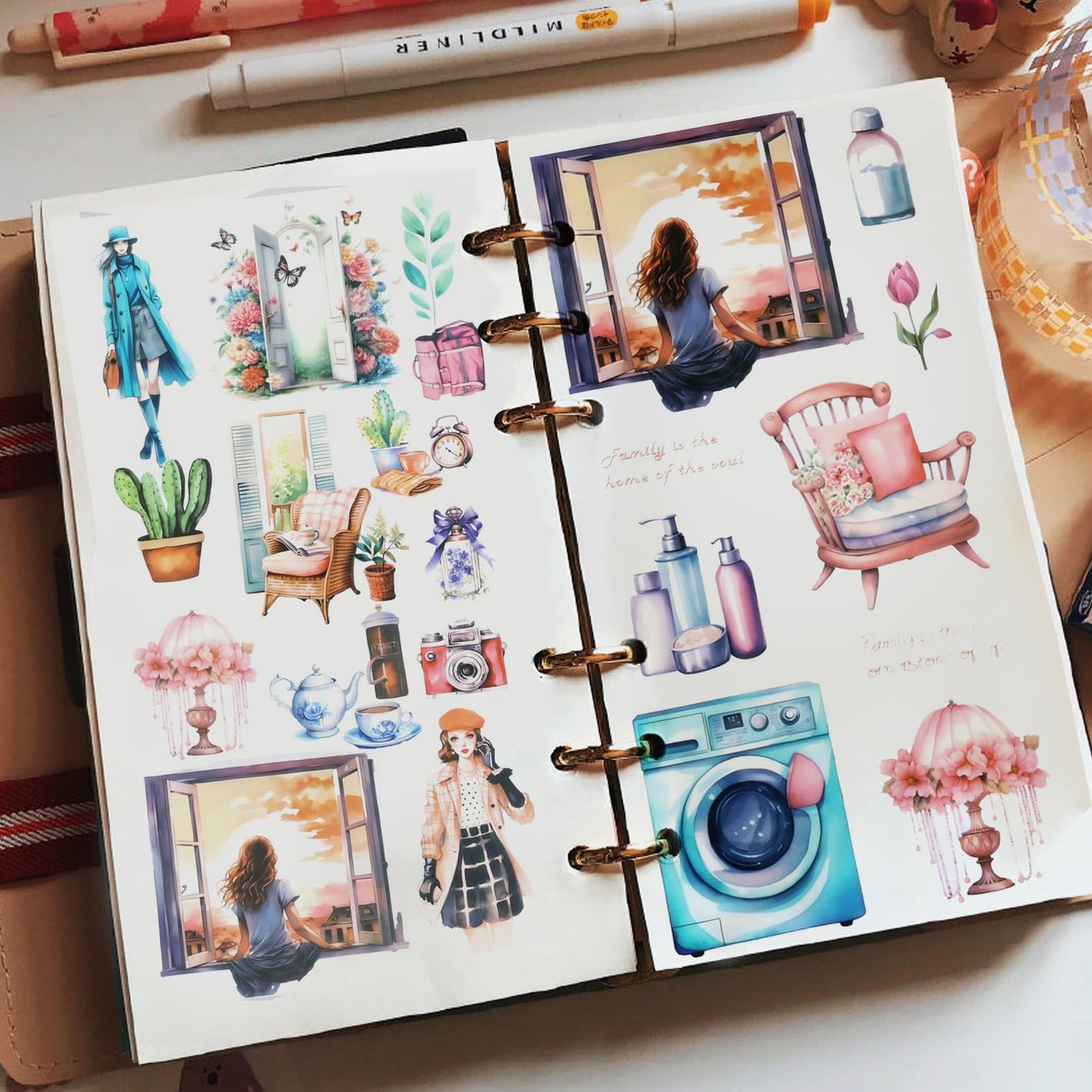 20 Sheets Scrapbook Stickers Aesthetic Bullet Journal Stickers for Journaling Sunshine Sticker Book Cute Washi Sticker for Scrapbooking Decorative Book for Adult Planner Art Crafts Supplies