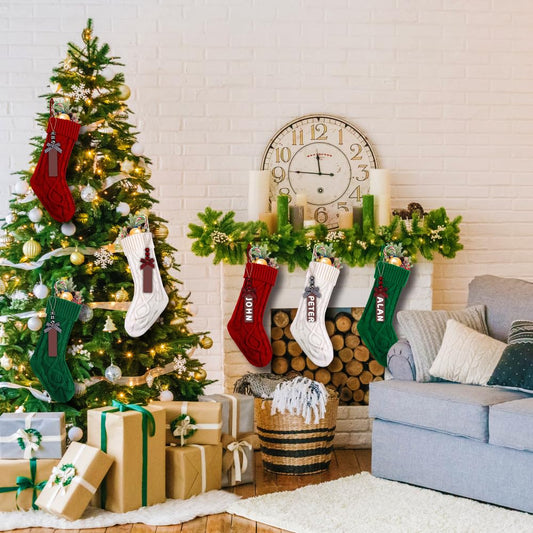 XIMISHOP 6PACK Christmas Stockings,18Inches Large Cable Knitted Stocking Personalized Xmas Hanging Stocking Decorations with Name Tags for Holiday Christmas Party Family Decor (Red White Green)