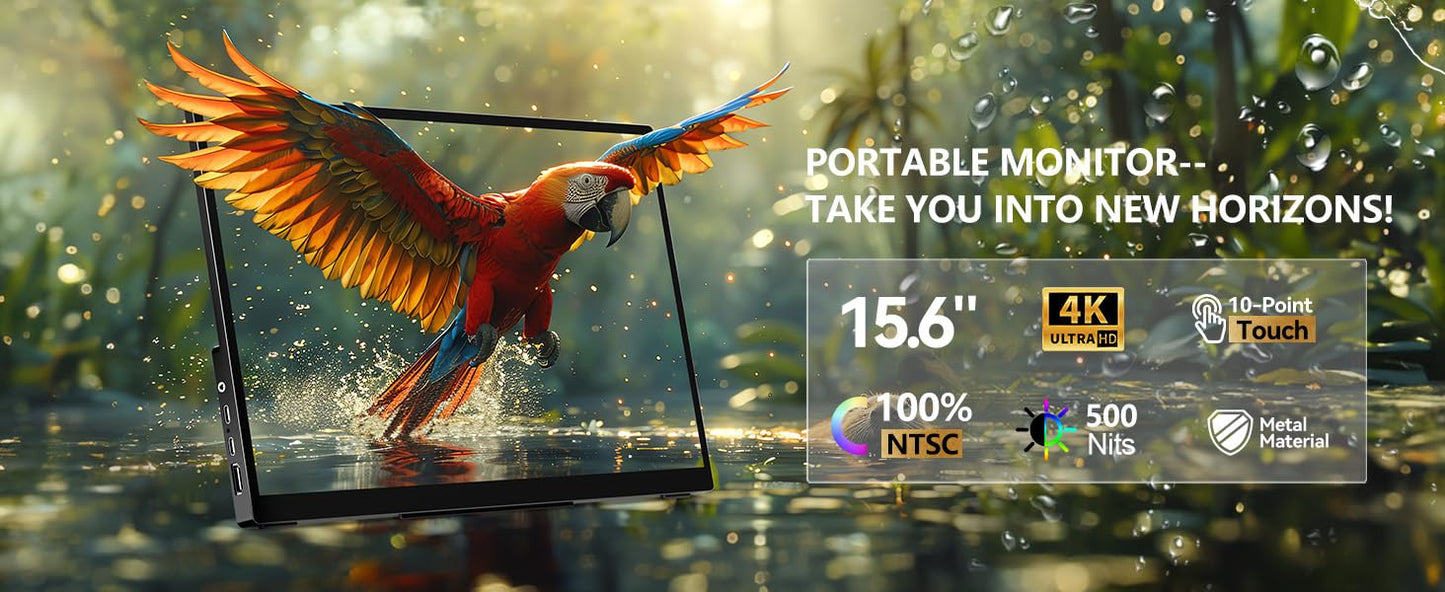 4K Portable Touch Monitor, 15.6" inch 3840 * 2160 UHD w/USB-C HDMI Laptop Monitor, 2000:1 100% RGB IPS ,Aluminum Alloy Shell,10-Point Touch,Dual Speaker, HDR, for Home, Work