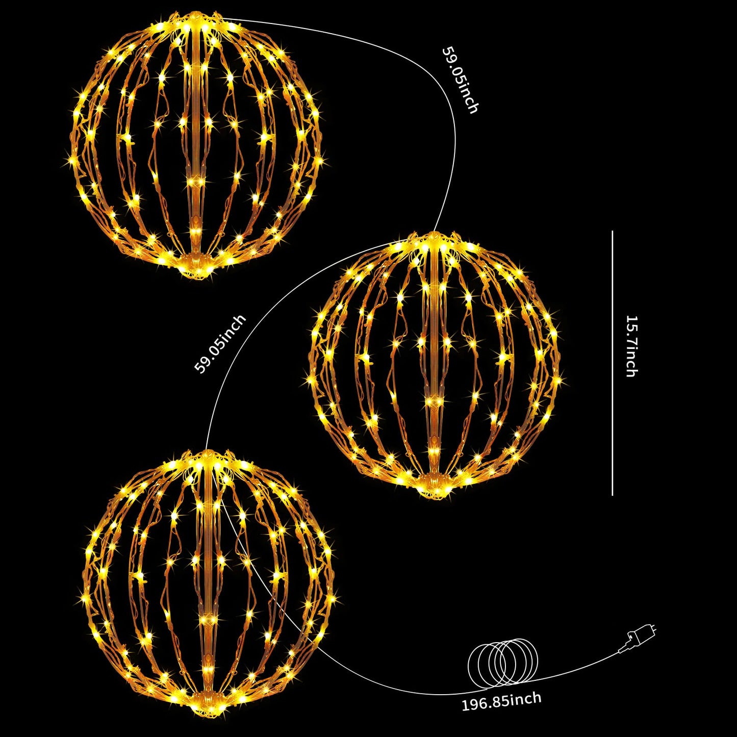 COVBOARD 16" Christmas LED Light Globe (3 Pack) with Multiple Auto Timing and Glow Modes, Folding Light Ball for Holiday Decor, Patio, Indoor/Outdoor Decorations LED Ball Lights Sphere (Warm White)