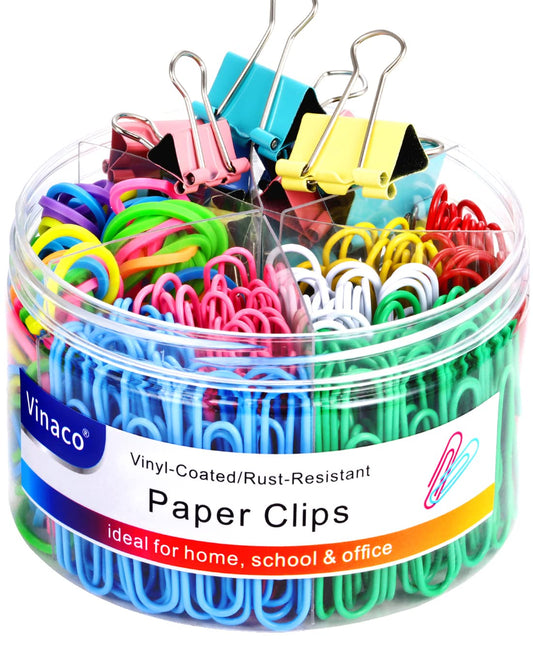 Vinaco Paper Clips Colorful, 400PCS Medium and Jumbo(1.3 inch & 2 inch) Paper Clips, Durable and Rustproof, Coated Large Paperclips Great for Office School Document Organizing (Multicolored)