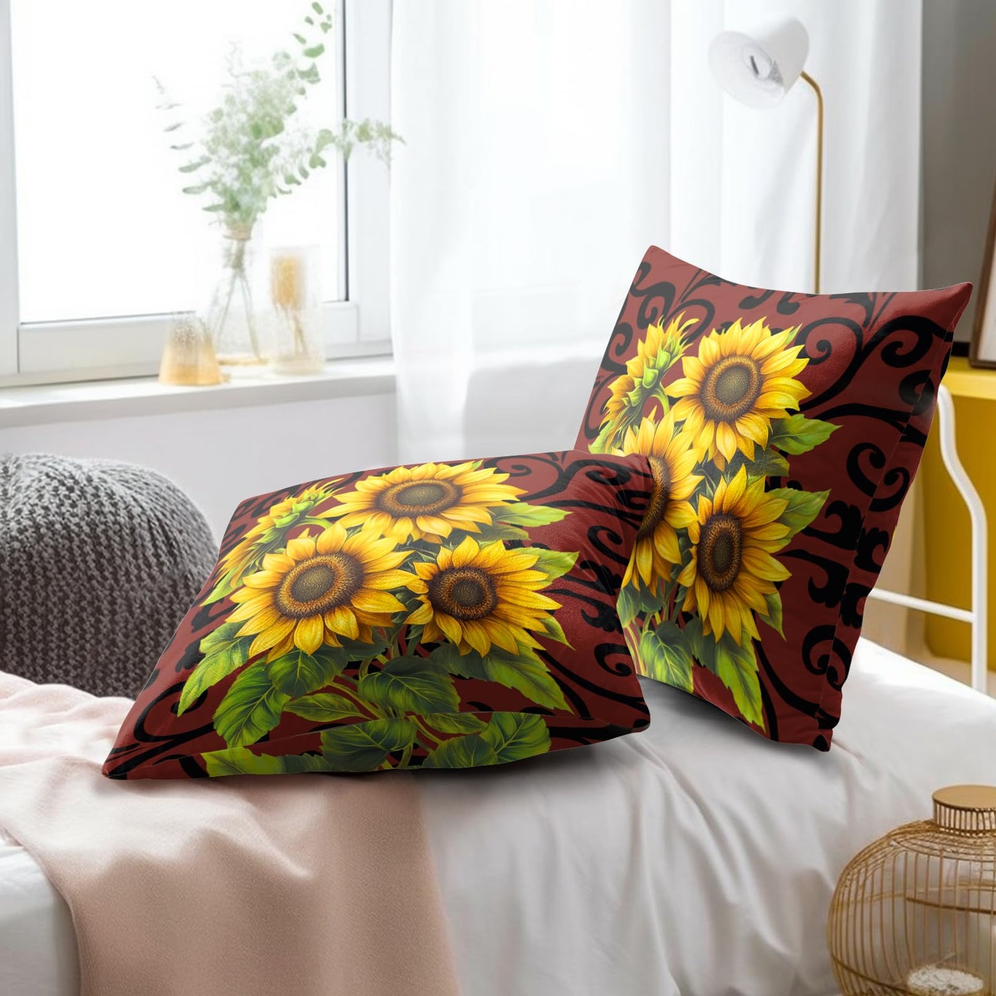 Giwawa Sunflower Floral Throw Pillow Covers 18x18 Inch Abstract Boho Decorative Pillow Case Set of 2 Couch Cushion Cover for Home Sofa Bedroom