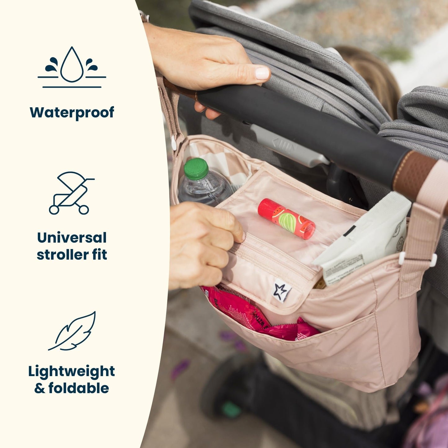 Tiny Twinkle Universal Stroller Organizer with Adjustable Strap - Waterproof Stroller Caddy Fits Baby Jogger, Nuna, Graco, Donna and Bugaboo Strollers(Black)