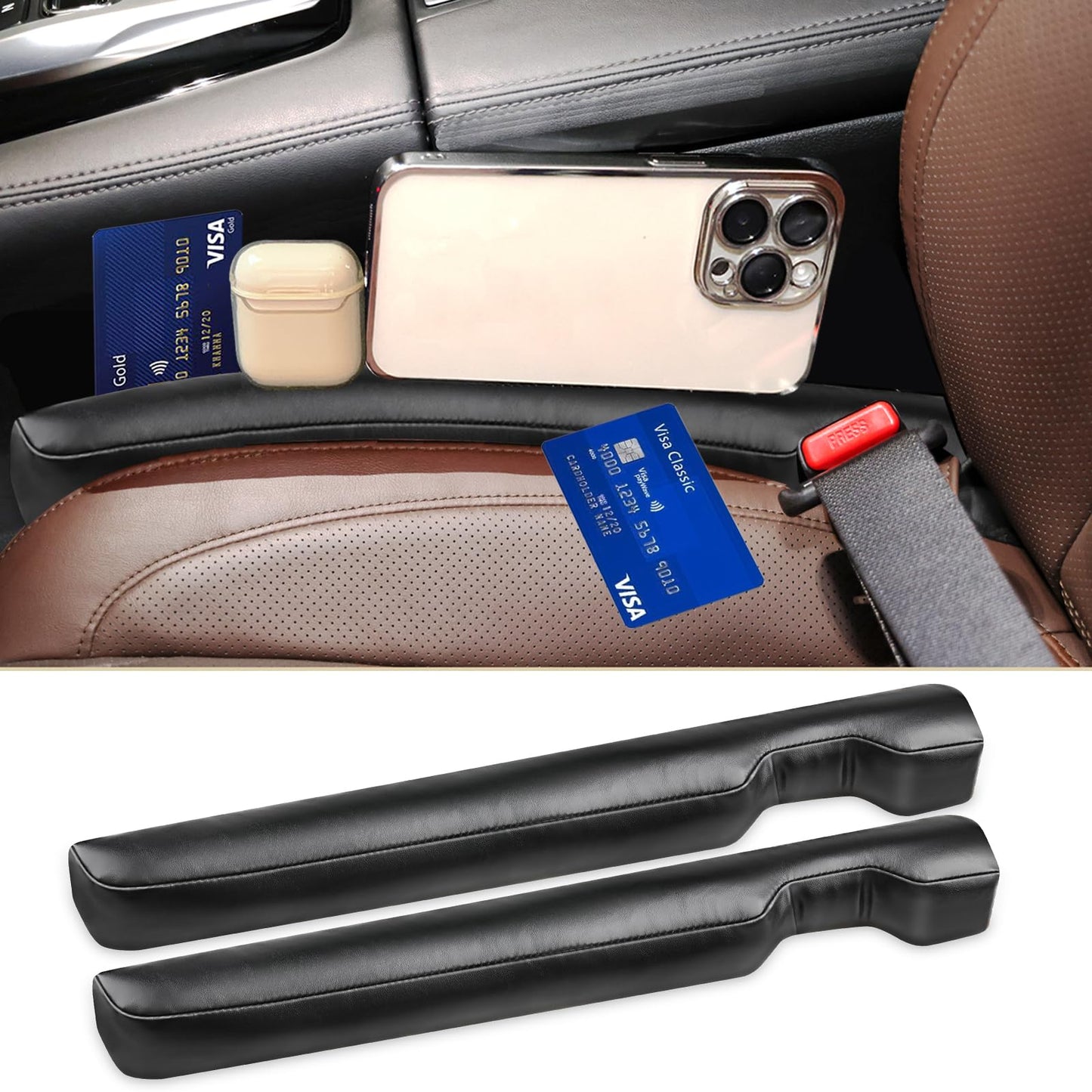 Car Seat Gap Filler Universal for Car SUV Truck Accessories Seat Gap Blocker Fit Organizer Fill The Gap Between Seat and Console Stop Things from Dropping Pack of 2 Black