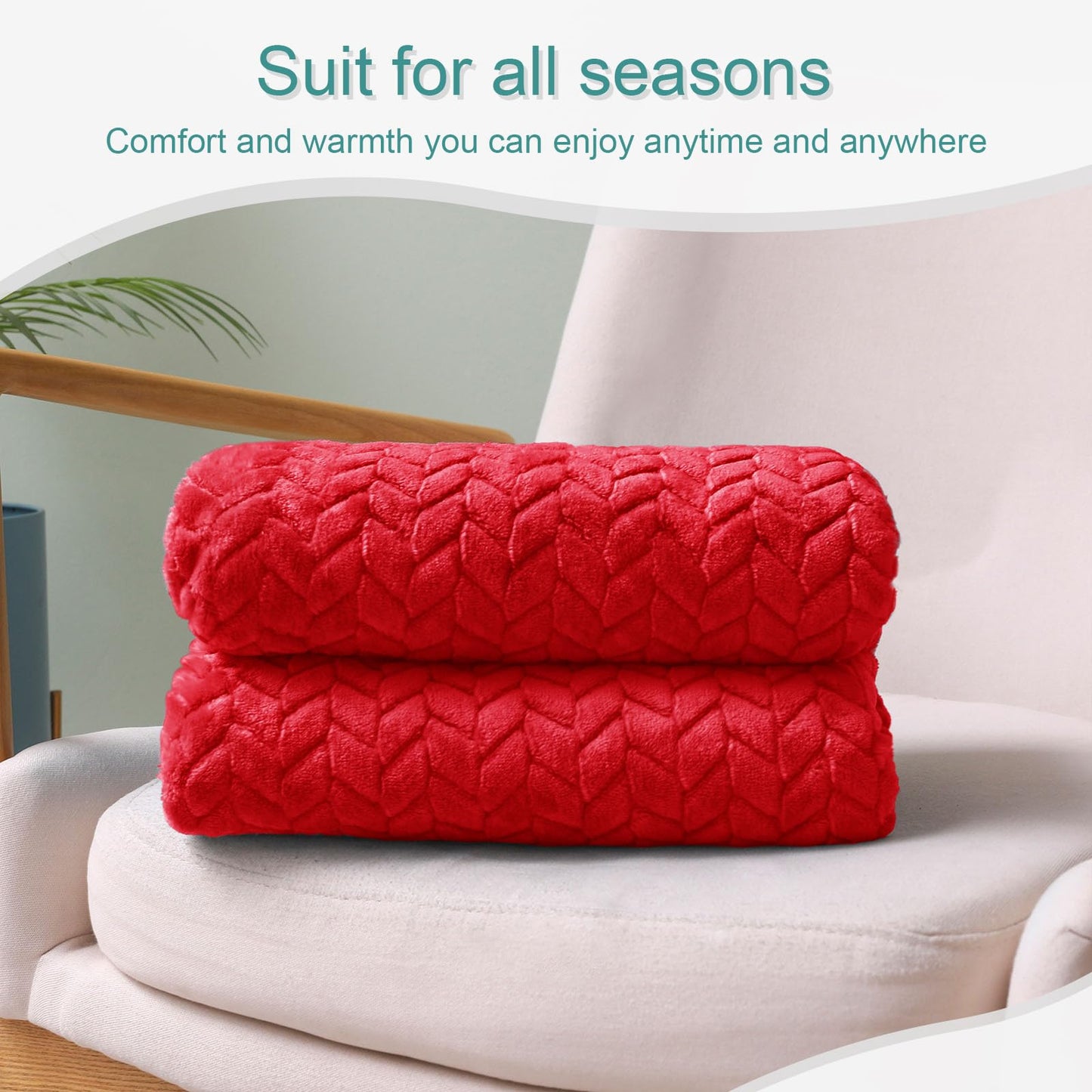 Exclusivo Mezcla Red Fleece Throw Blanket for Couch and Bed, 50x70 Inches Soft Cozy Jacquard Flannel Blankets, Lightweight Fuzzy Plush Warm Throws for All Seasons
