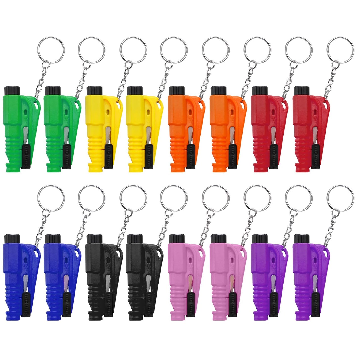 PIFOOG 16 Pcs Car Window Breaker Keychain 3-in-1 Emergency Escape Tool Glass Breakers Seatbelt Cutter Rescue Whistle Mini Compact Auto Safety Survival Tools 8 Colors