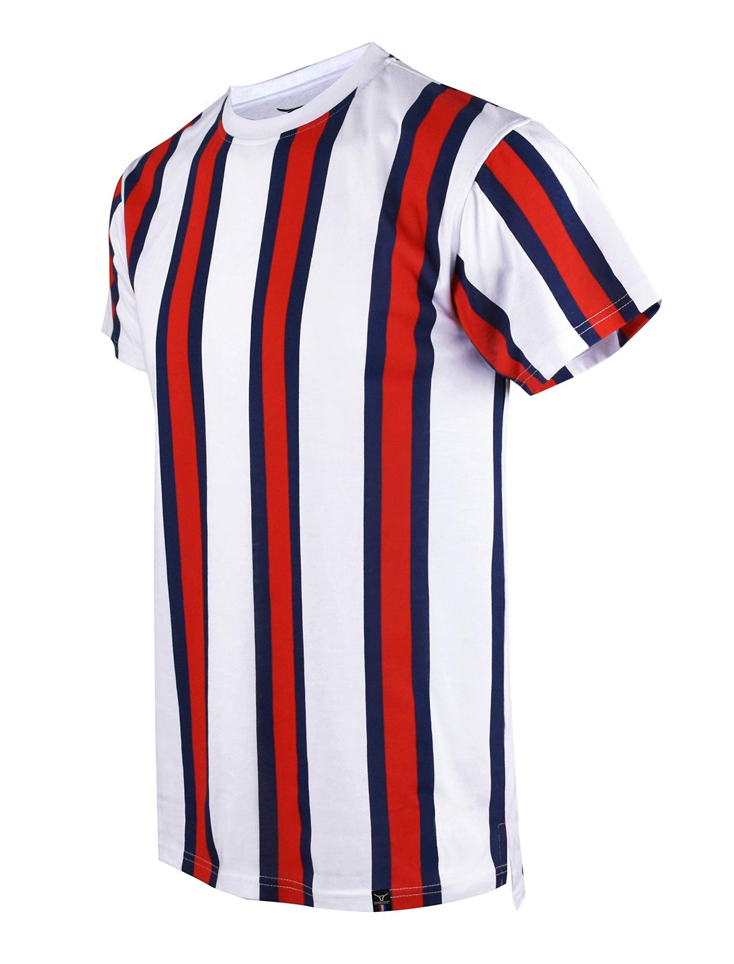 SCREENSHOTBRAND-S11904 Mens Hipster Hip-Hop Premium Tee - Luxury Longline Vertical Stripe Print T-Shirt-White/Stripe-Large