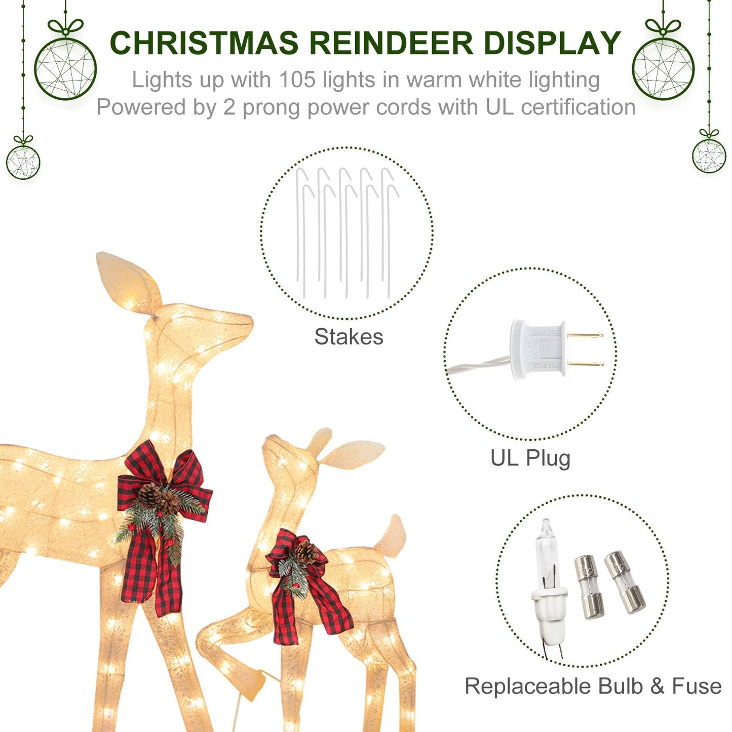 2 Pack Reindeer Christmas Decoration with 105 Lights Xmas Lighted White Glittering Deer for Indoor Outdoor Yard Lawn Decoration