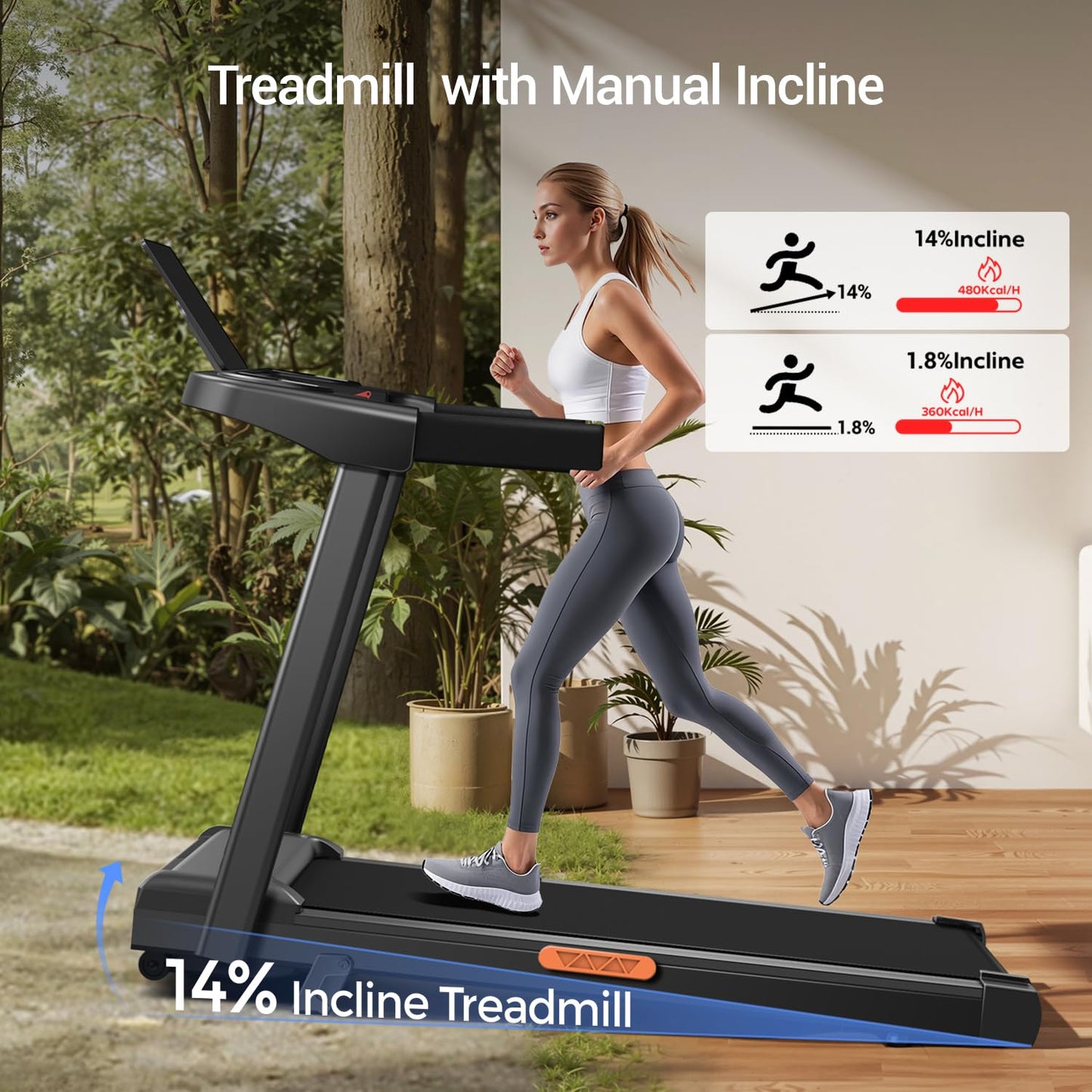 3-in-1 Treadmill with 14% Incline, Foldable Treadmills for Home with Handle, Portable Treadmills with 300 Lbs Weight Capacity, 3.0HP Quiet Walking Pad Treadmill, Three Touch Screen